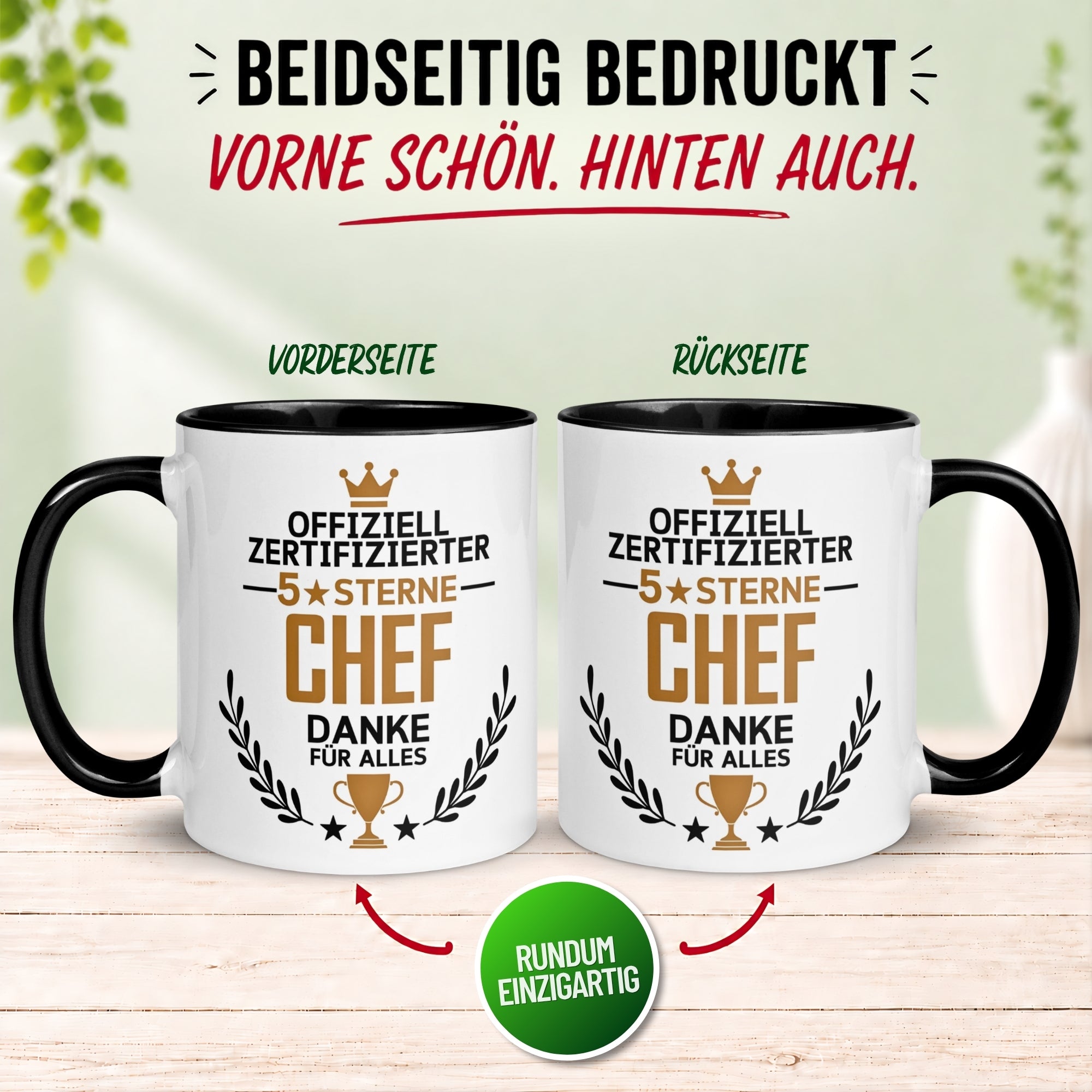 Tasse Chef – „Offiziell Zertifizierter 5 Sterne Chef - Danke für alles“ – Geschenk Becher