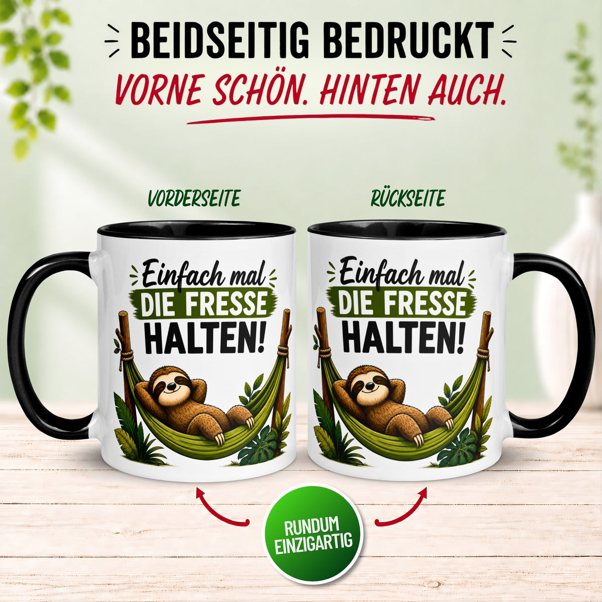 Tasse Faultier – „Einfach mal die Fresse halten“ – lustiger Geschenk Becher fürs Büro