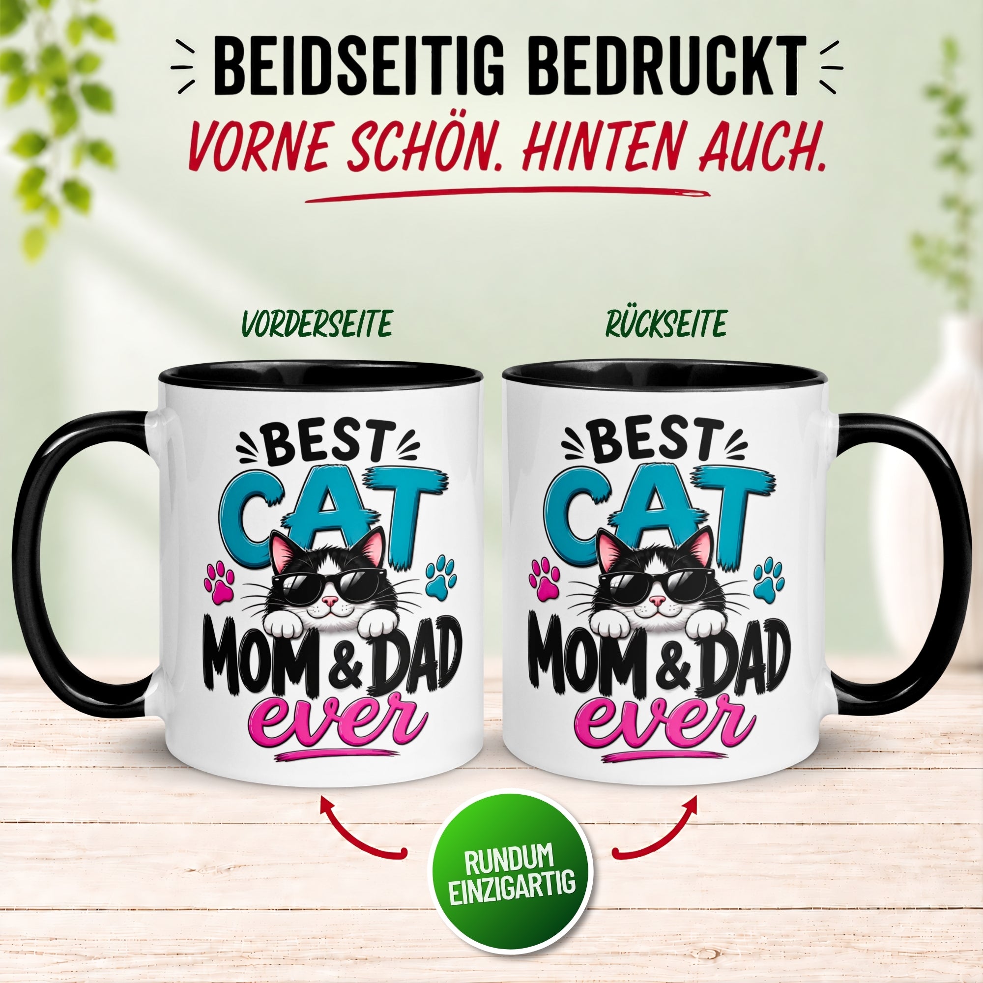 Tasse Katze – „Best Cat Mom & Dad ever“ – Geschenk Becher Katzenmama Katzenpapa