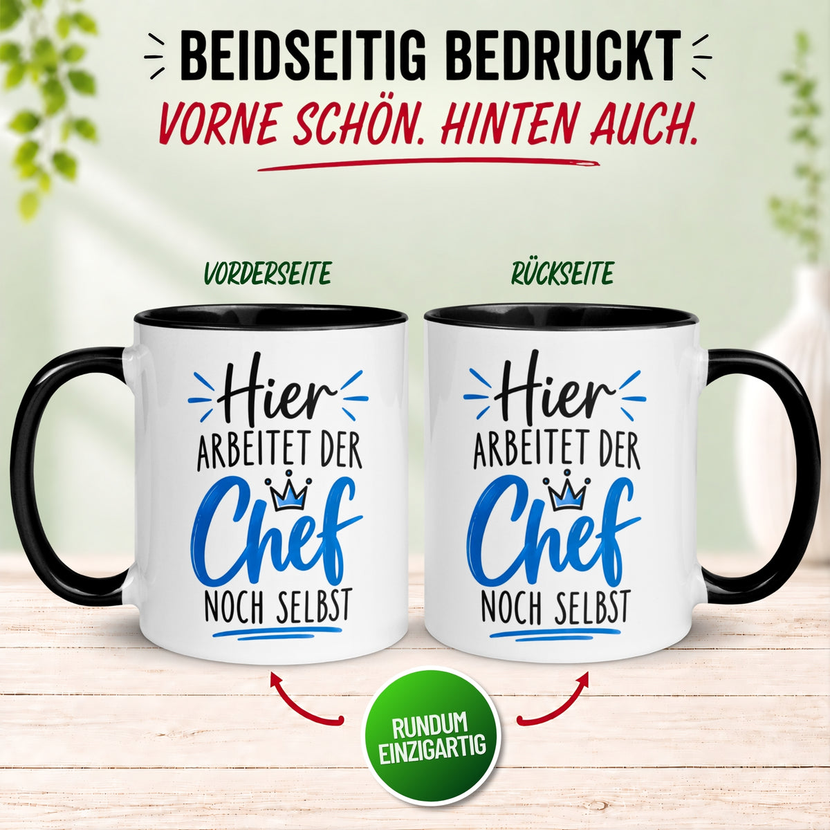 Tasse Chef – „Hier arbeitet der Chef noch selbst“ – Geschenk Kaffeetasse Bester Chef