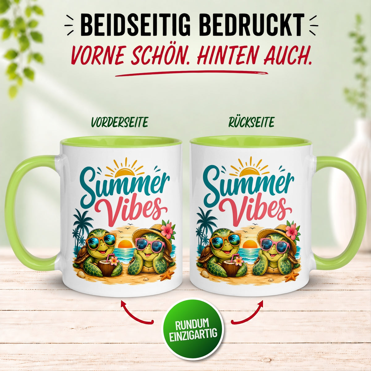 Tasse Schildkröte – „SUMMER VIBES“ – lustiges Strand Schildkröten Geschenk