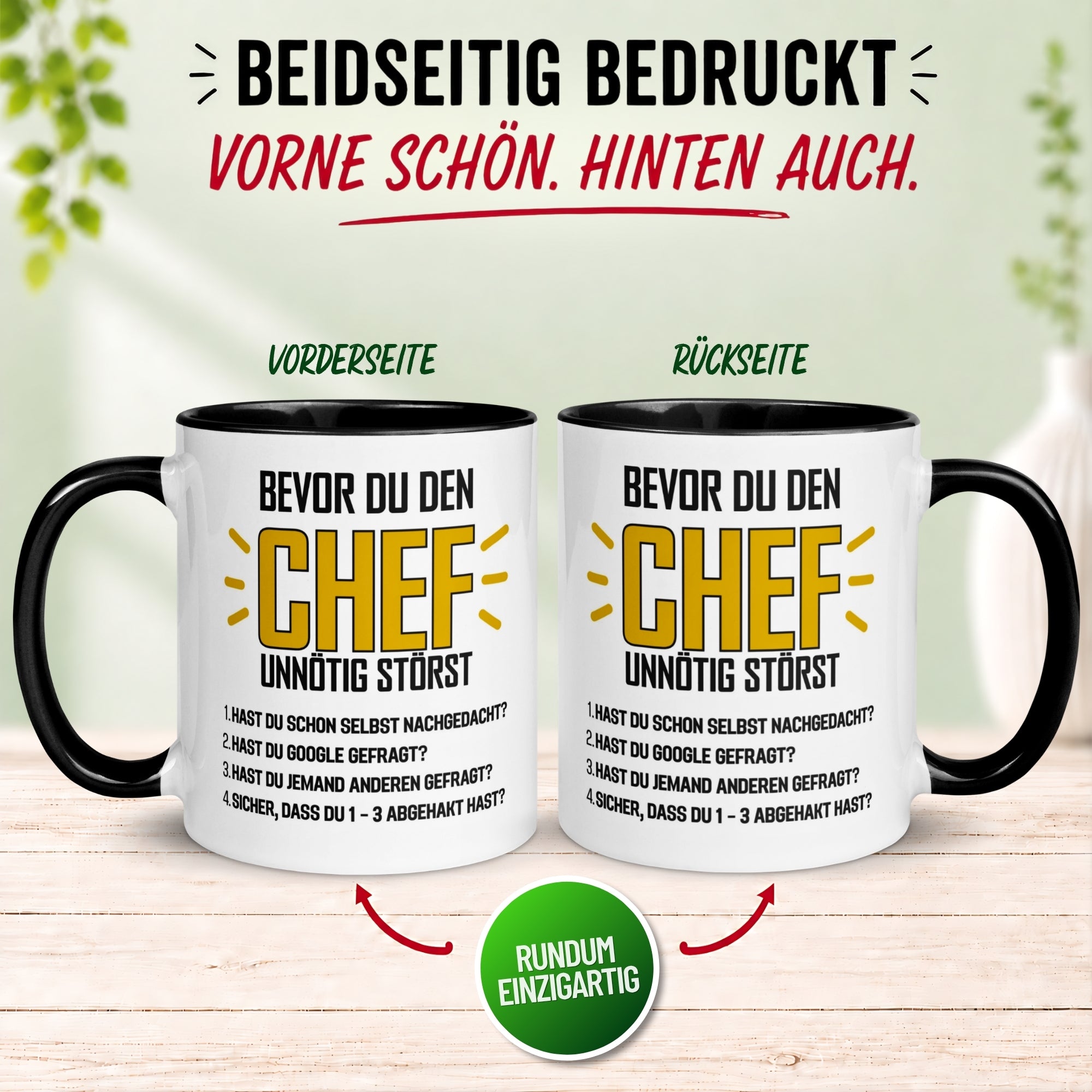 Tasse Chef – „Bevor du den Chef unnötig störst“ – Geschenk Becher Bester Chef