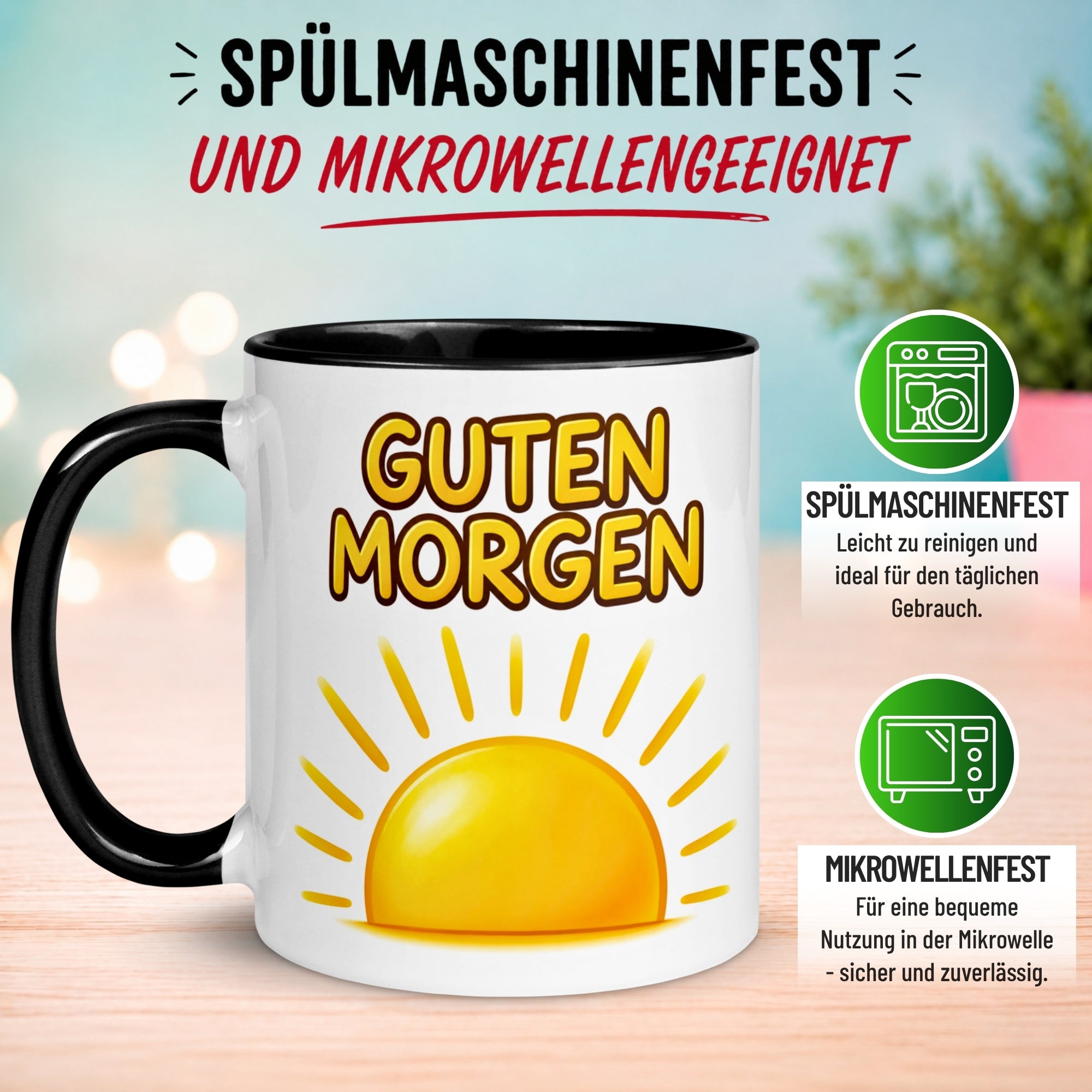Tasse Guten Morgen – „Sonnenaufgang mit Sonnenschein“ – Morgenmuffel Geschenk
