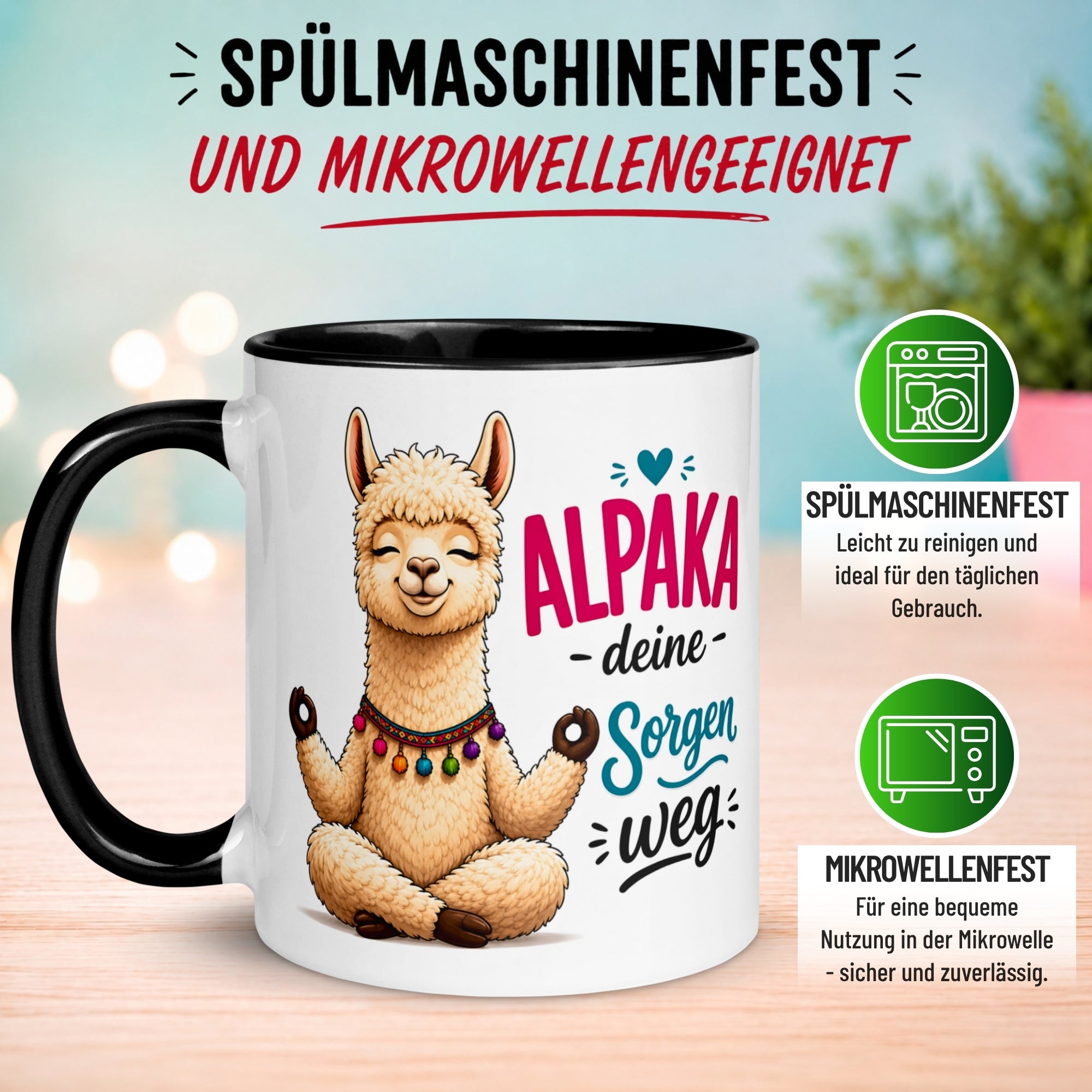 Tasse Alpaka – „Alpaka deine Sorgen weg“ – lustiger Relax Becher
