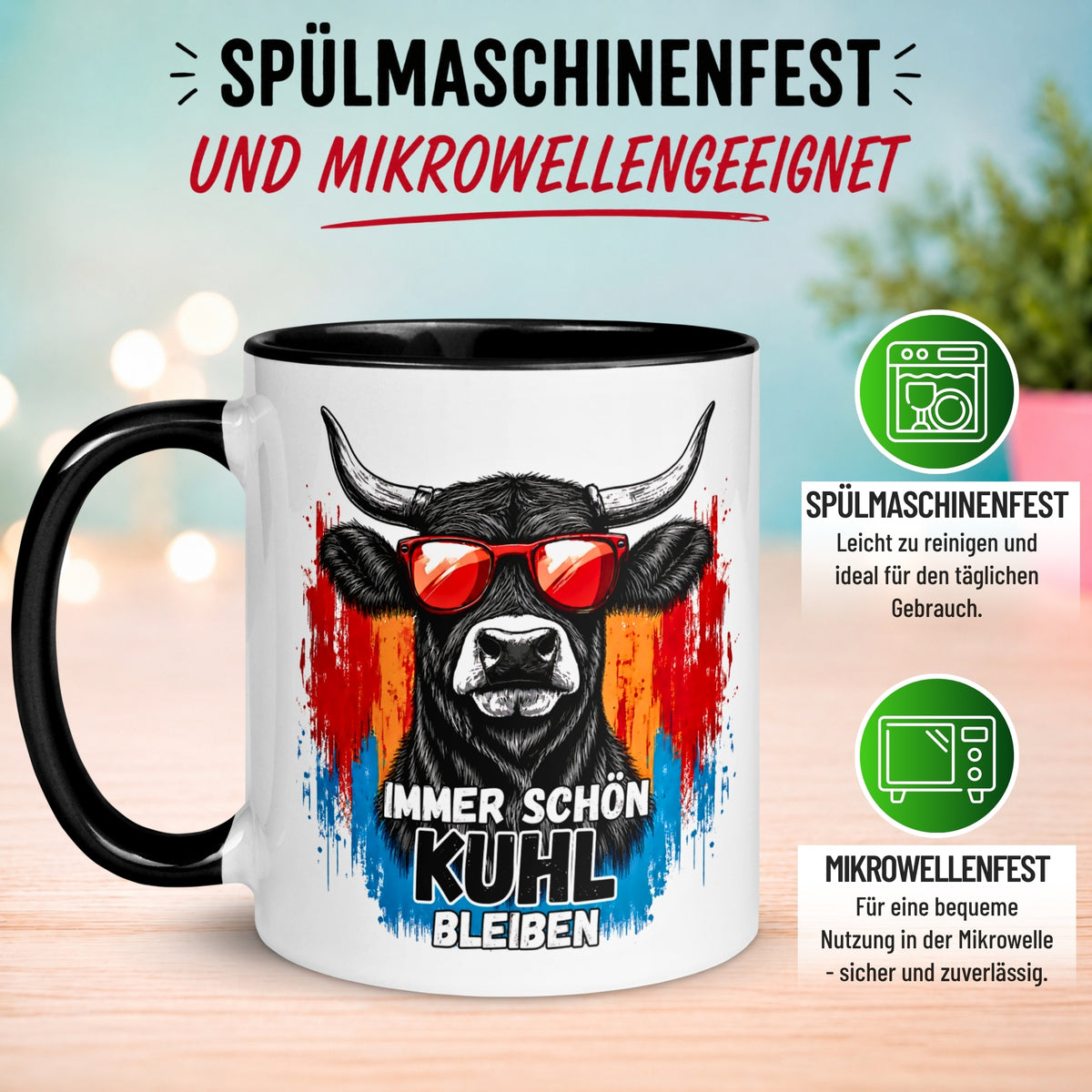 Tasse Kuh – „Immer schön kuhl bleiben“ – lustiger Geschenk Becher für Bauer