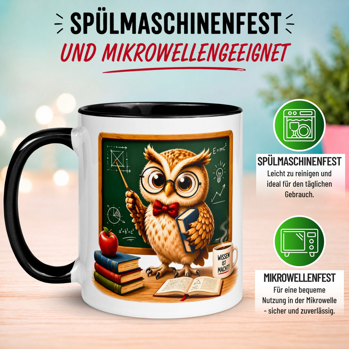 Tasse Eule – „Lehrer in der Schule“ – lustiger Eulen Geschenk Becher