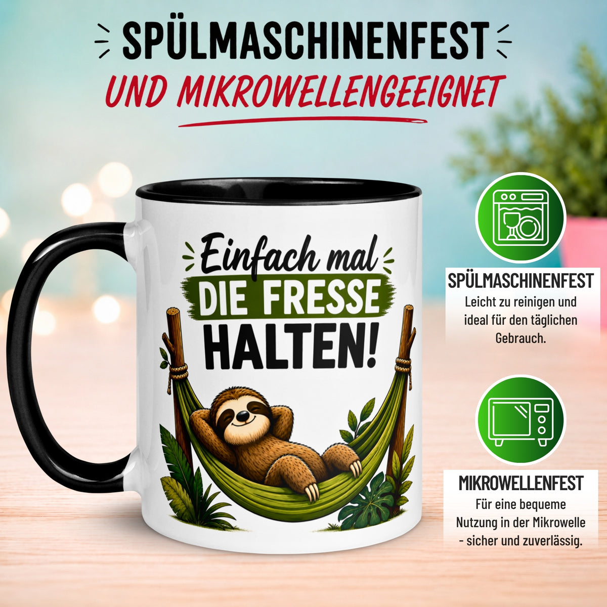Tasse Faultier – „Einfach mal die Fresse halten“ – lustiger Geschenk Becher fürs Büro