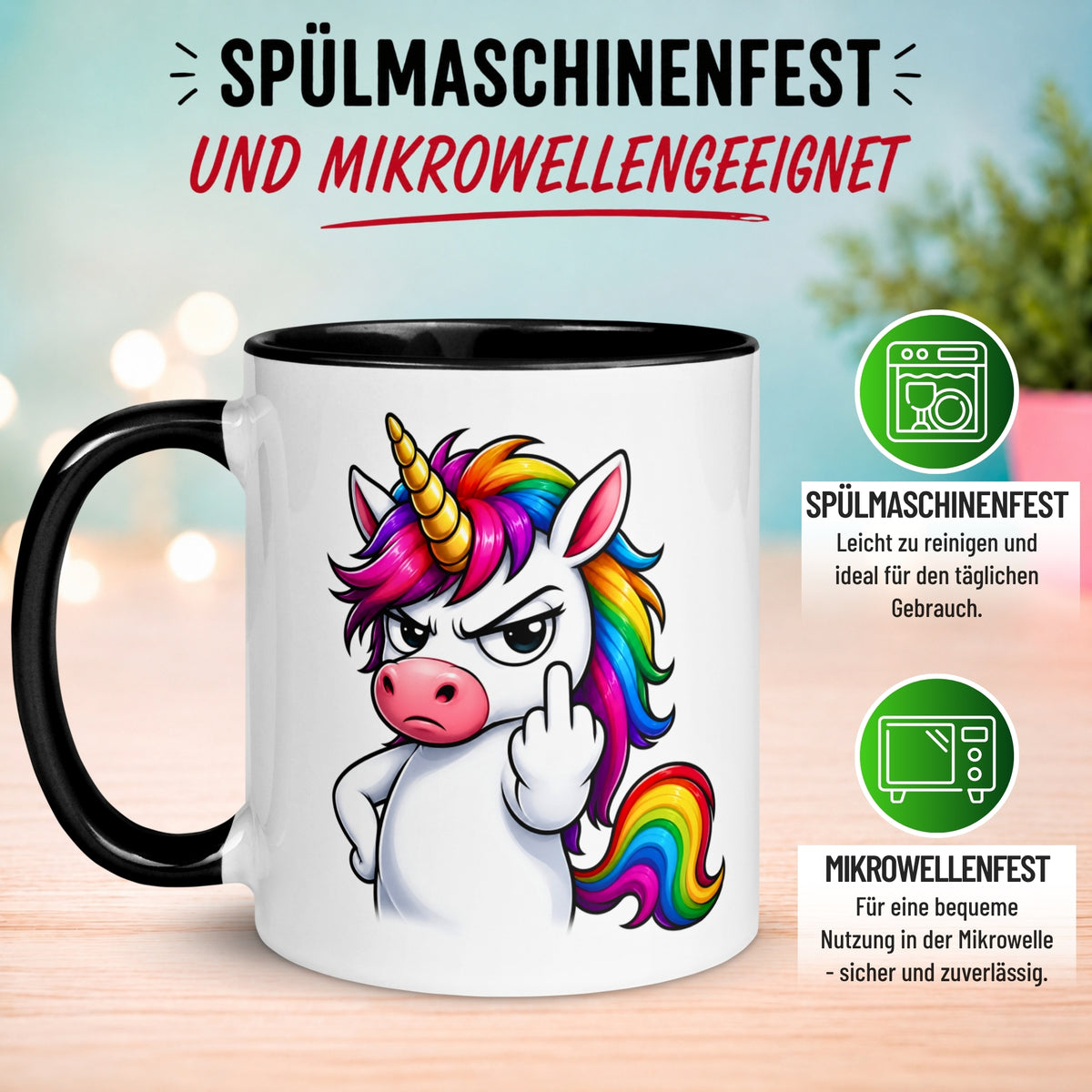 Tasse Einhorn – „Schlechte Laune mit Mittelfinger“ – Morgenmuffel Geschenk