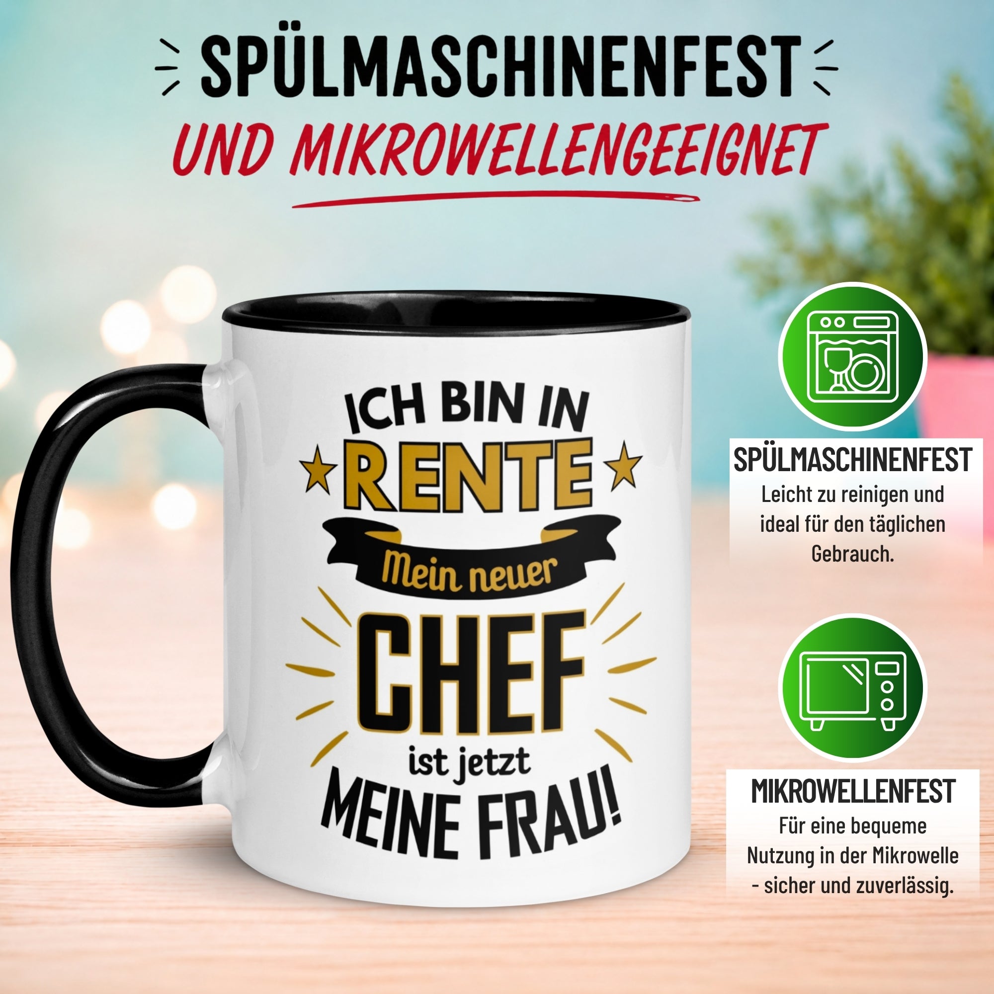 Tasse Rentner – „Mein neuer Chef ist jetzt meine Frau“ – Geschenk Rente Mann