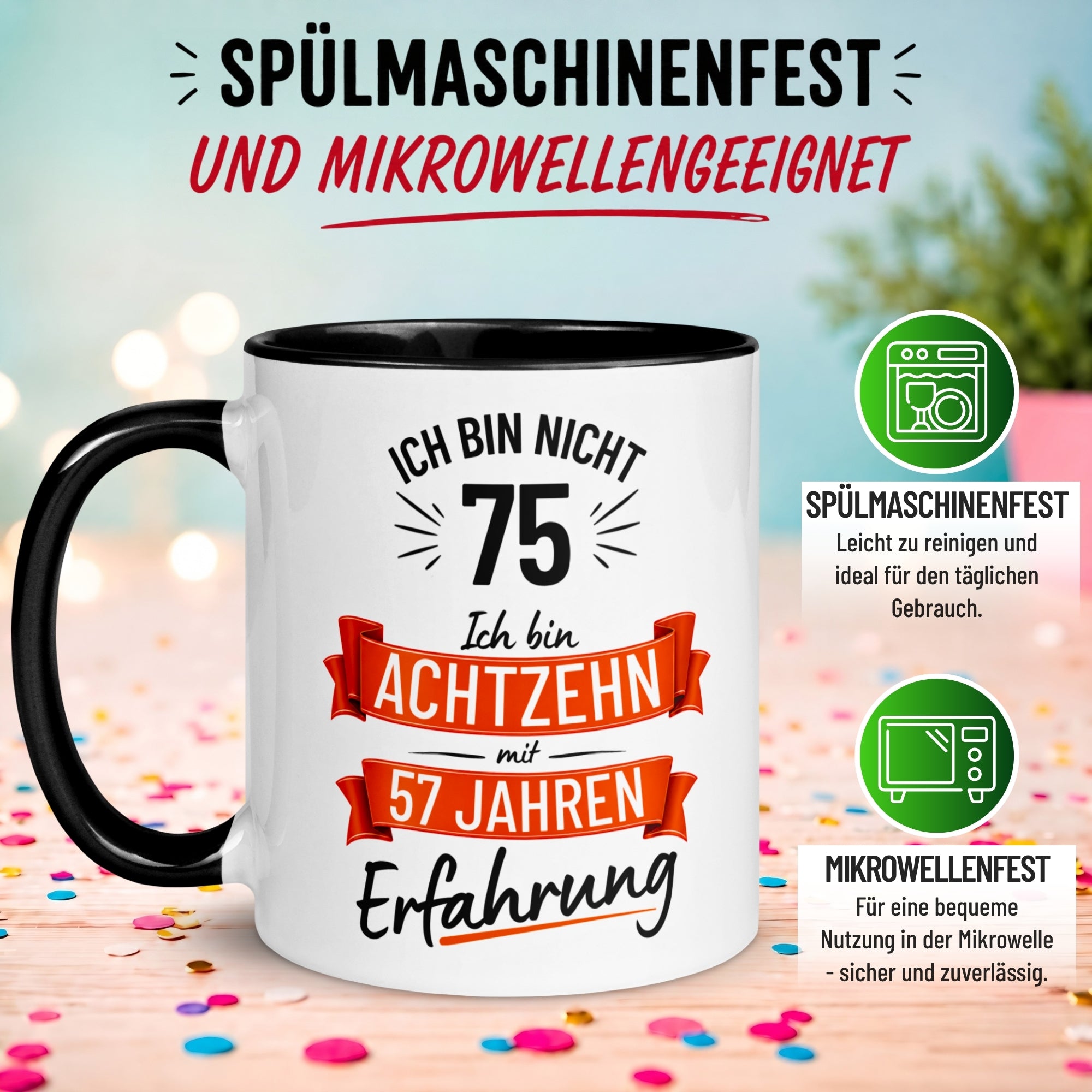 Tasse 75. Geburtstag Mann – „Ich bin nicht 75 – Ich hab Erfahrung“ – Geschenk zum Geburtstag Männer