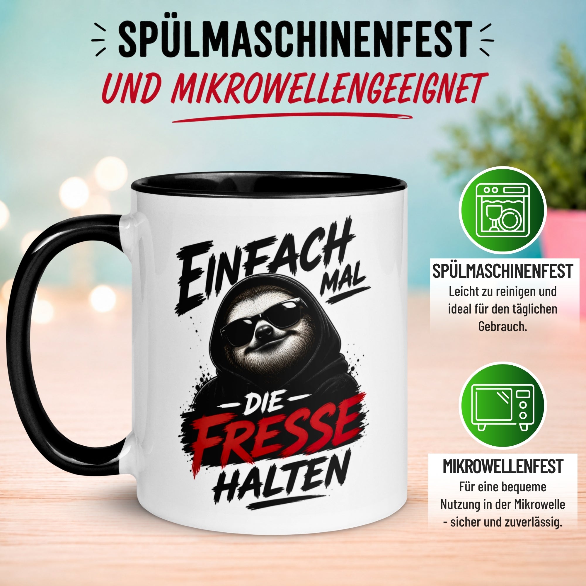 Tasse Faultier – „Einfach mal die Fresse halten“ – lustiger Morgenmuffel Becher