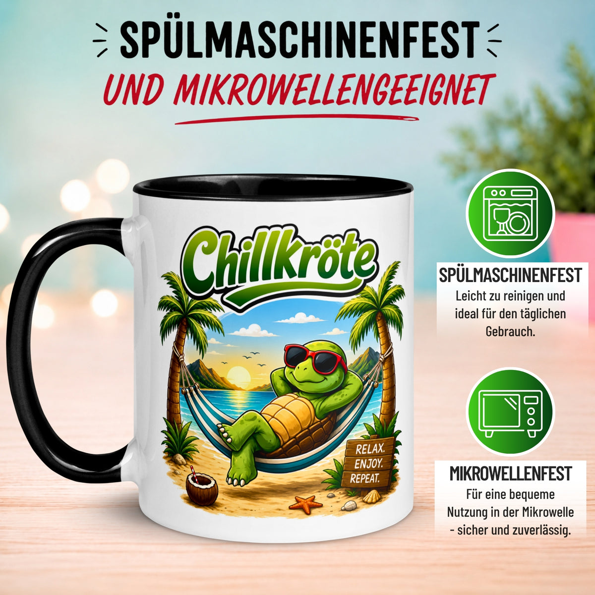 Tasse Schildkröte – „Chillkröte am Strand“ – lustiges Schildkröten Geschenk