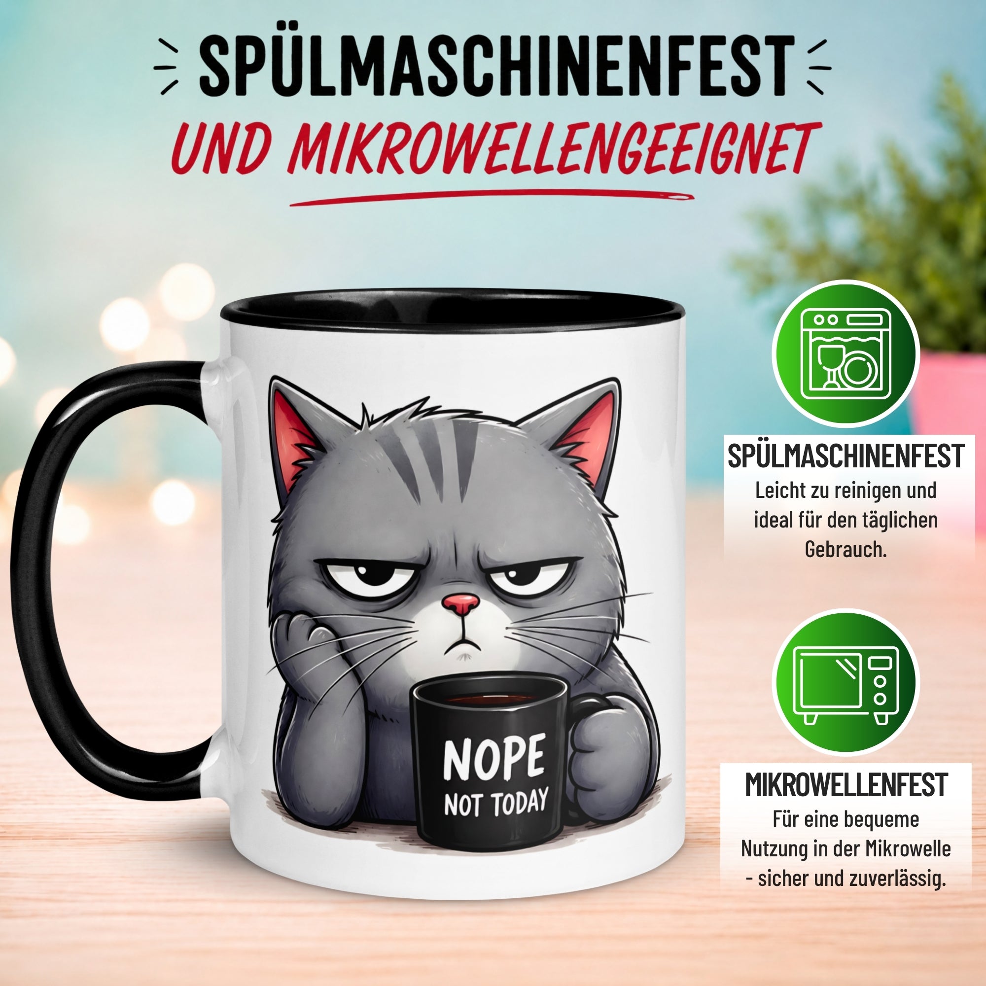 Tasse Katze – „Ich würde ja aufstehen“ – lustiges Katzen Geschenk für Morgenmuffel