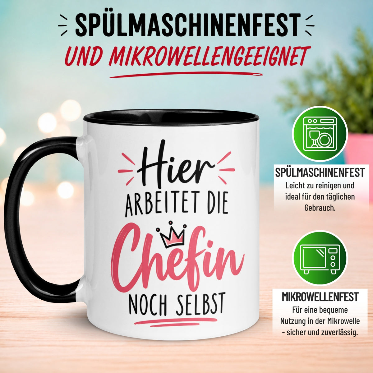 Tasse Chefin – „Hier arbeitet die Chefin noch selbst“ – Geschenk Becher Beste Chefin