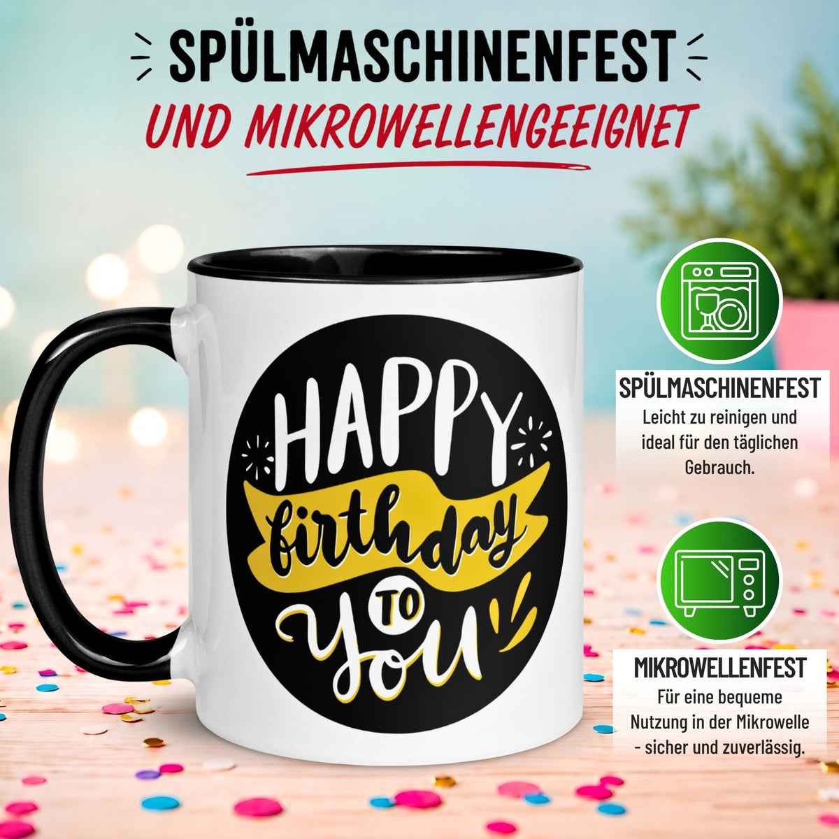 Tasse Geburtstag – „Happy Birthday Schwarz Gold“ – Geburtstagsgeschenk Mann Frau