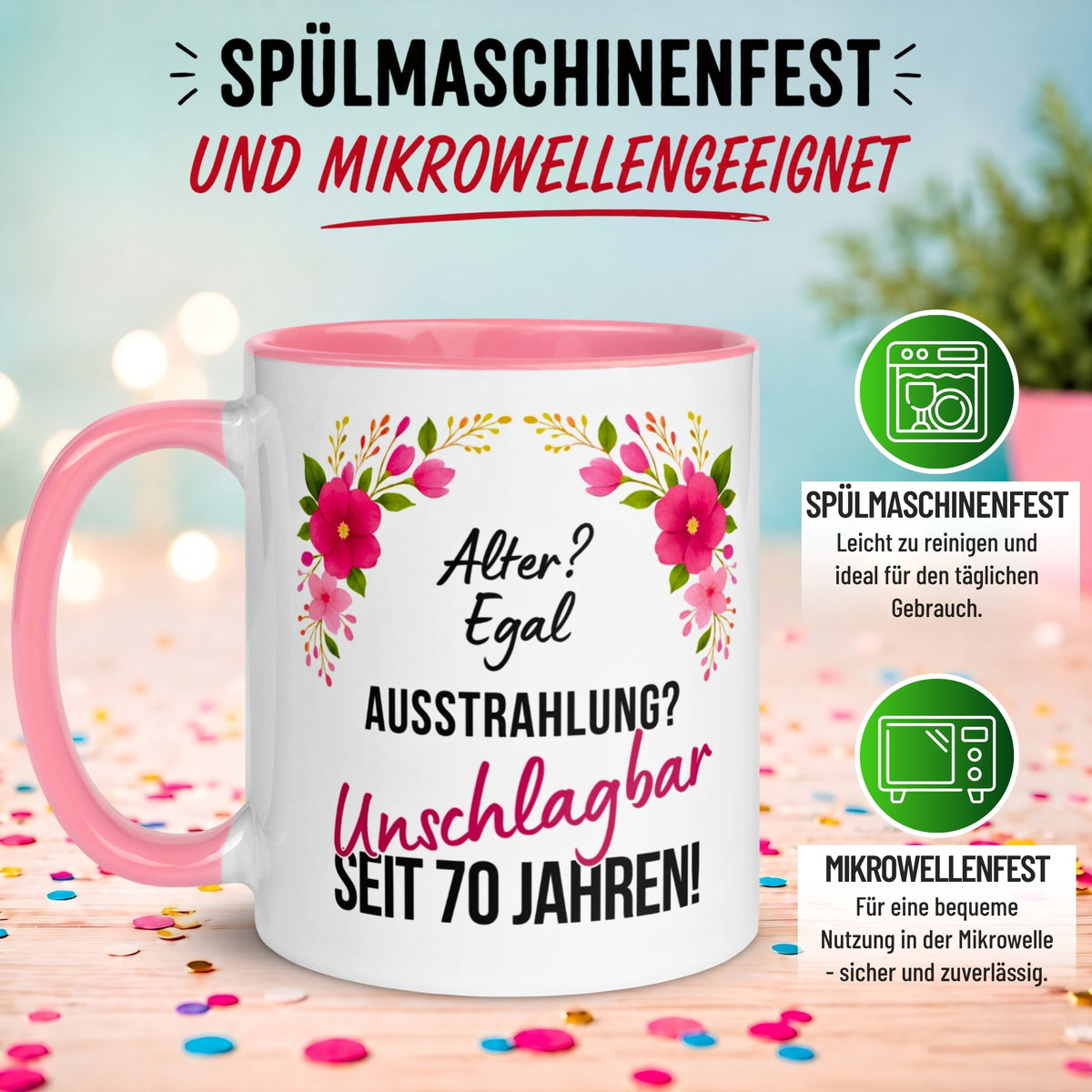 Tasse 70. Geburtstag Frau – „Ausstrahlung Unschlagbar seit 70 Jahren“ – Geschenk zum Geburtstag Frauen