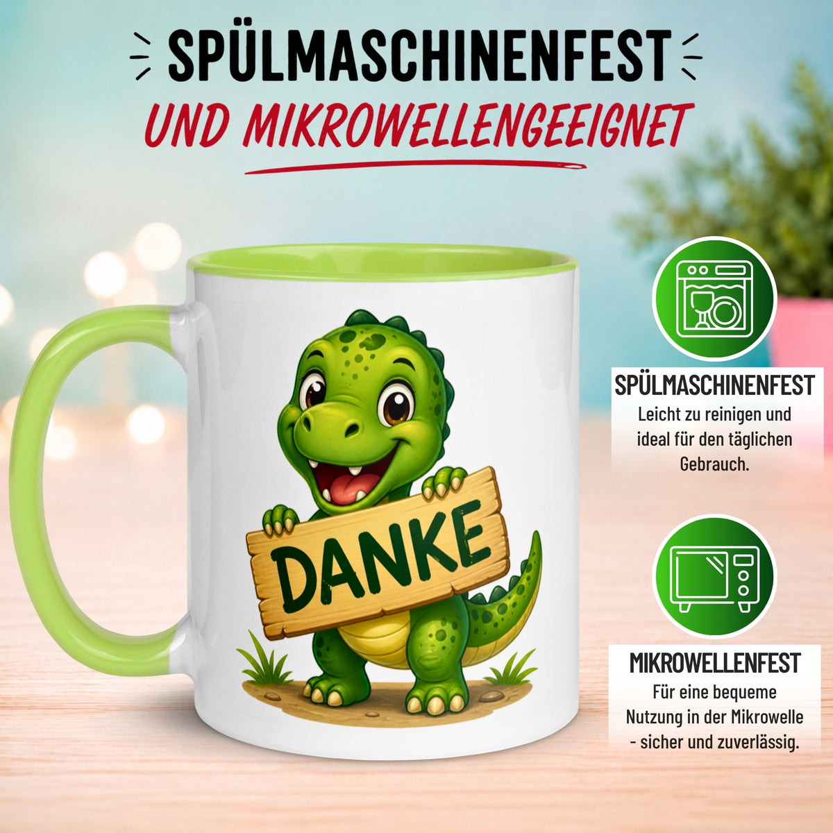 Tasse Dinosaurier – „Danke Schild“ – Dino Dankeschön Geschenk Becher