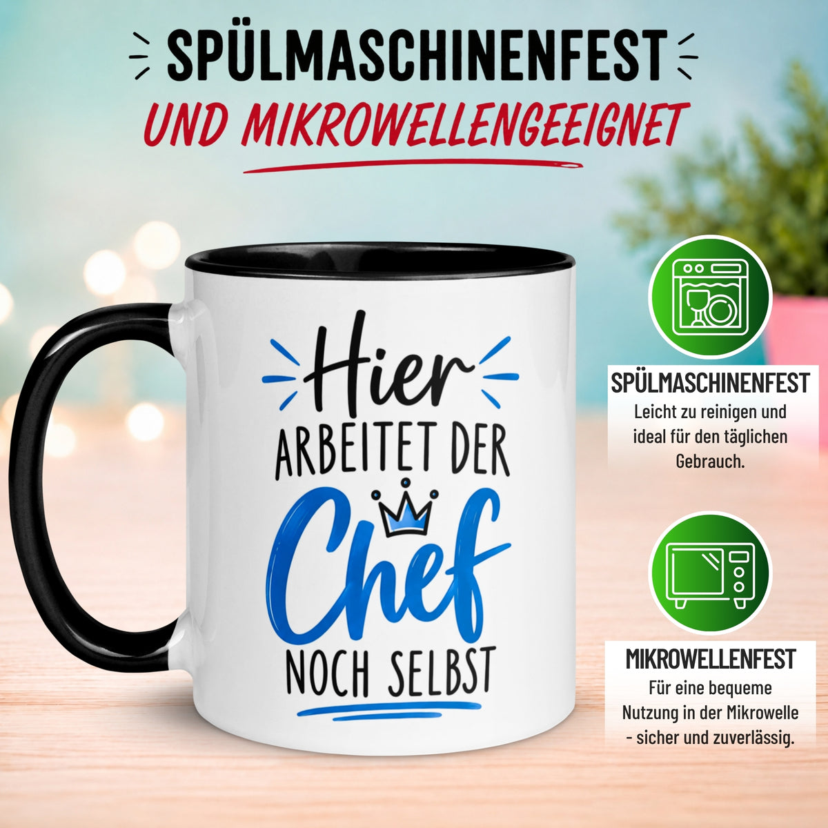 Tasse Chef – „Hier arbeitet der Chef noch selbst“ – Geschenk Kaffeetasse Bester Chef
