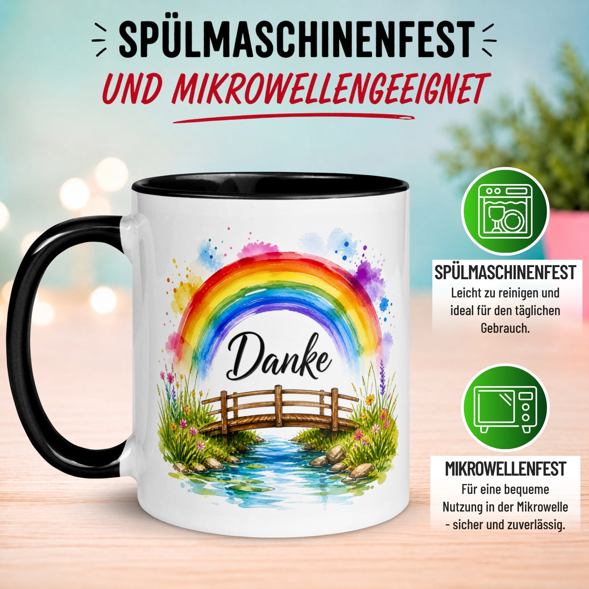 Tasse Danke – „Regenbogen Danke“ – Dankeschön Geschenke Becher