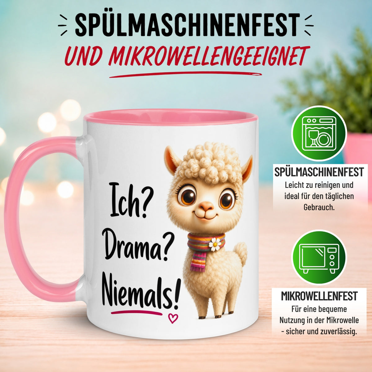 Tasse Alpaka – „Ich? Drama? Niemals!“ – lustiger Geschenk Becher