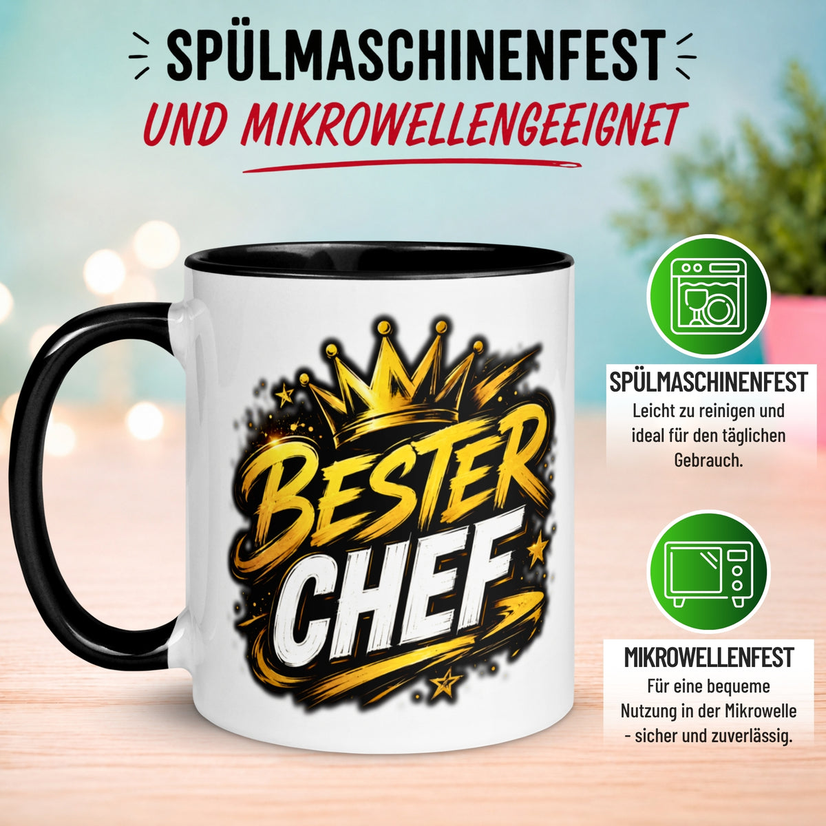 Tasse Chef – „Bester Chef mit goldener Krone“ – Geschenk Becher Bester Chef