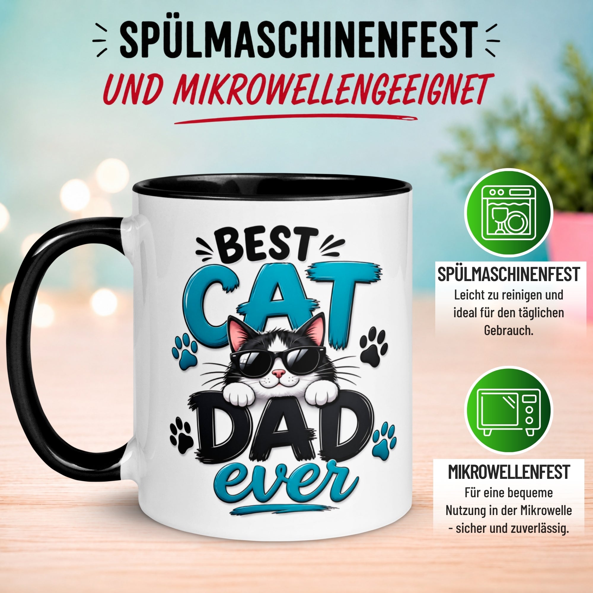 Tasse Katze – „Best Cat Dad ever“ – lustiger Katzen Geschenk Becher für Katzenpapa