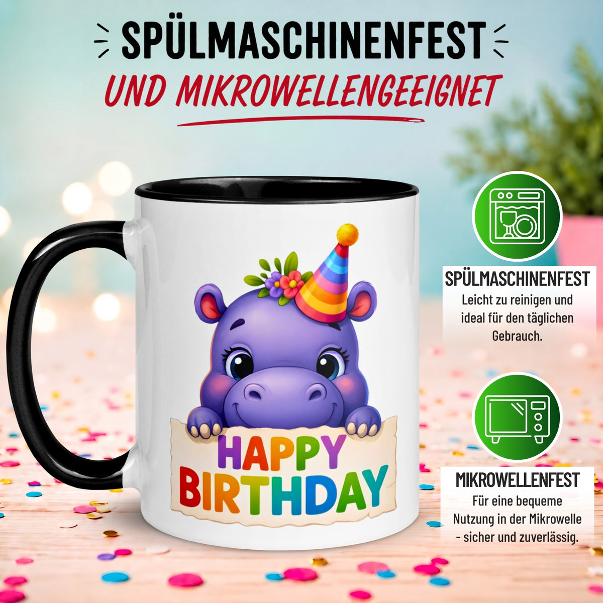 Tasse Geburtstag – „Happy Birthday Nilpferd“ – Geburtstagsgeschenk Junge Mädchen