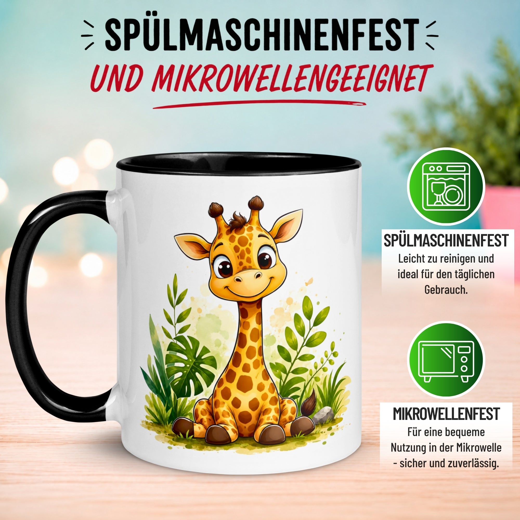 Tasse Giraffe – „Niedliche Giraffe im Gras“ – lustiger Giraffen Geschenk Becher