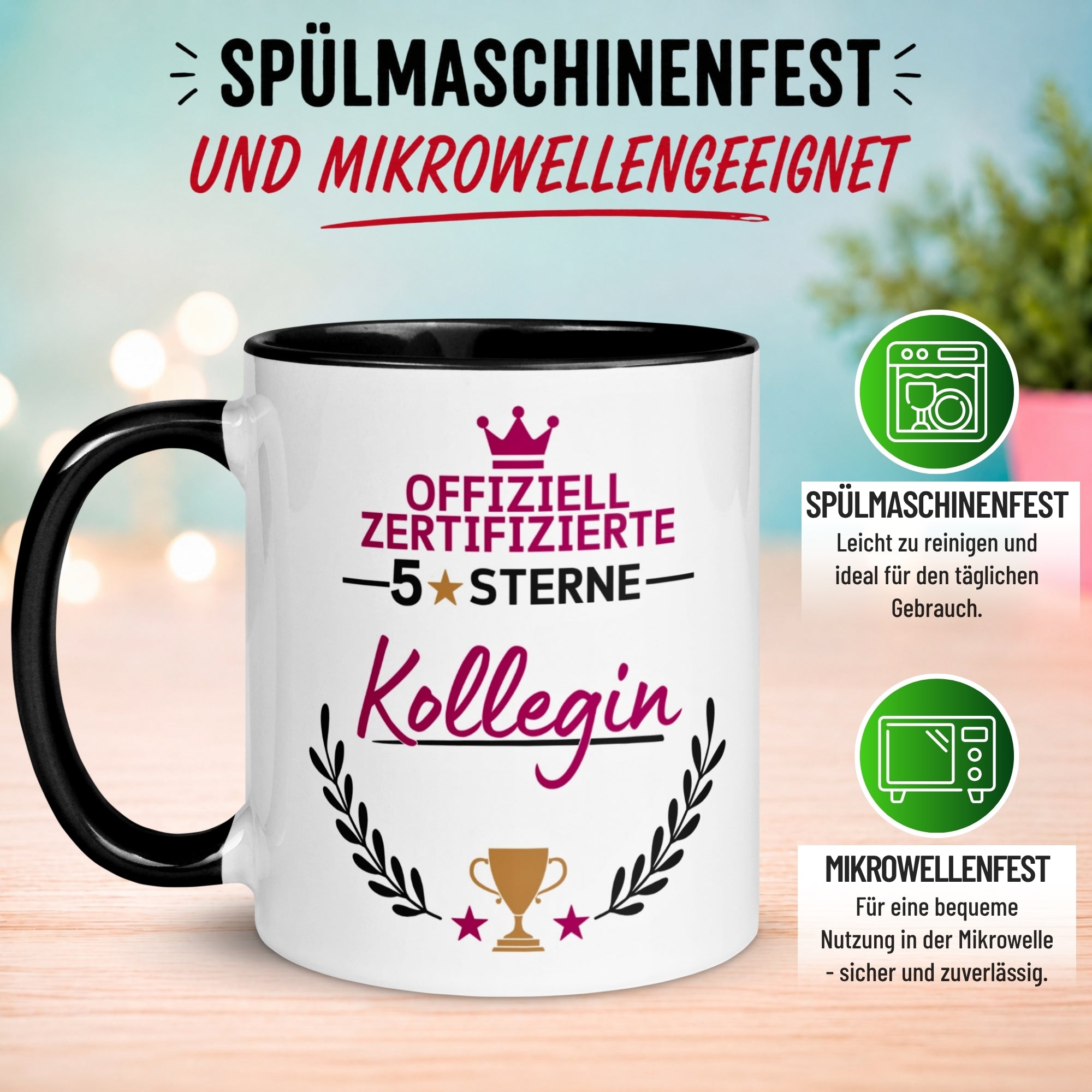 Tasse Kollegin – „Offiziell Zertifizierter 5 Sterne Kollegin“ – Geschenk zum Abschied