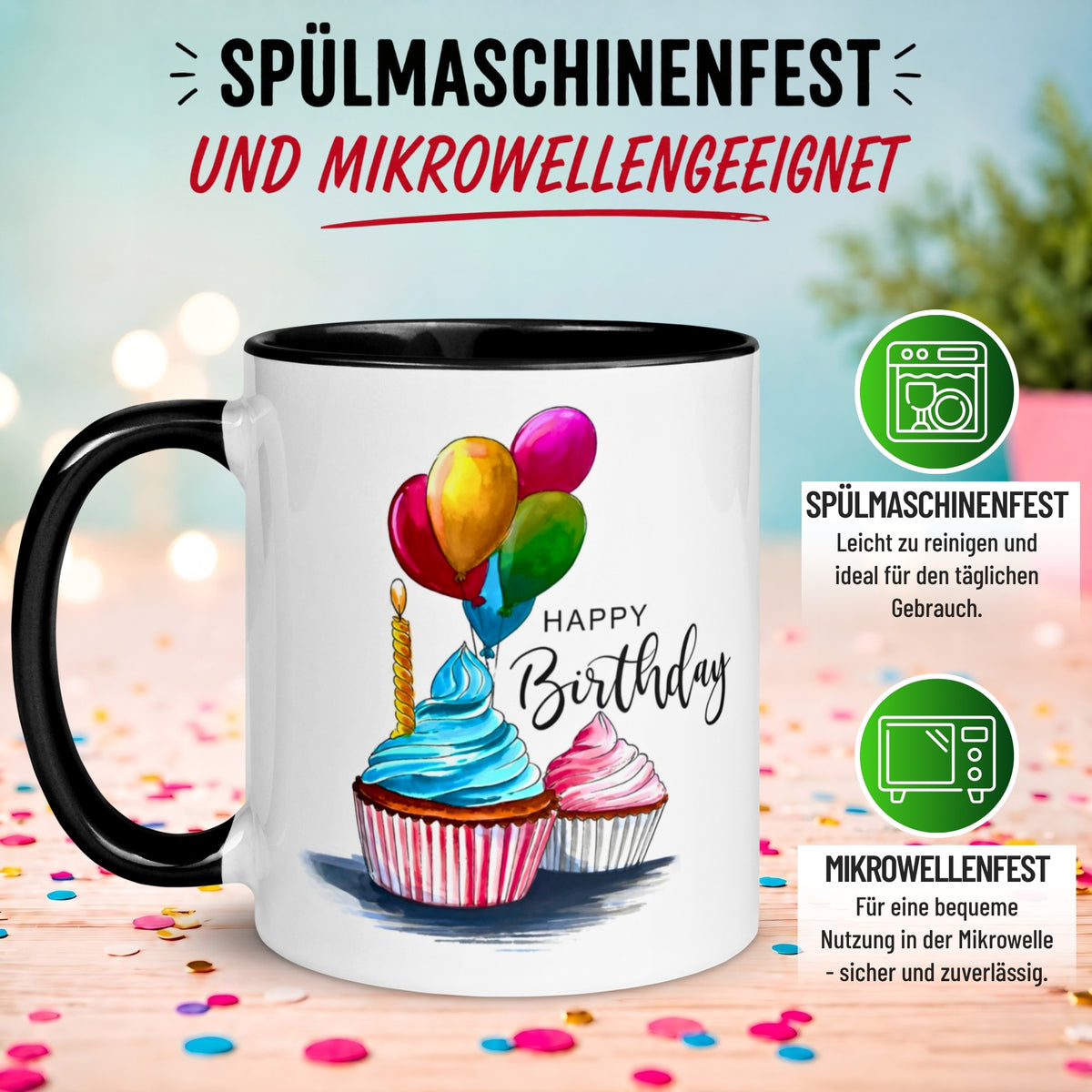 Tasse Geburtstag – „Cupcakes & Ballons“ – Geburtstagsgeschenk Mann Frau