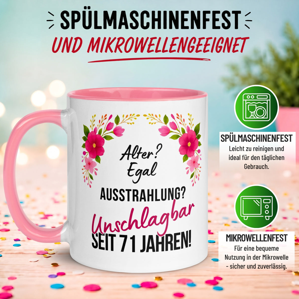 Tasse 71. Geburtstag Frau – „Ausstrahlung Unschlagbar seit 71 Jahren“ – Geschenk zum Geburtstag Frauen
