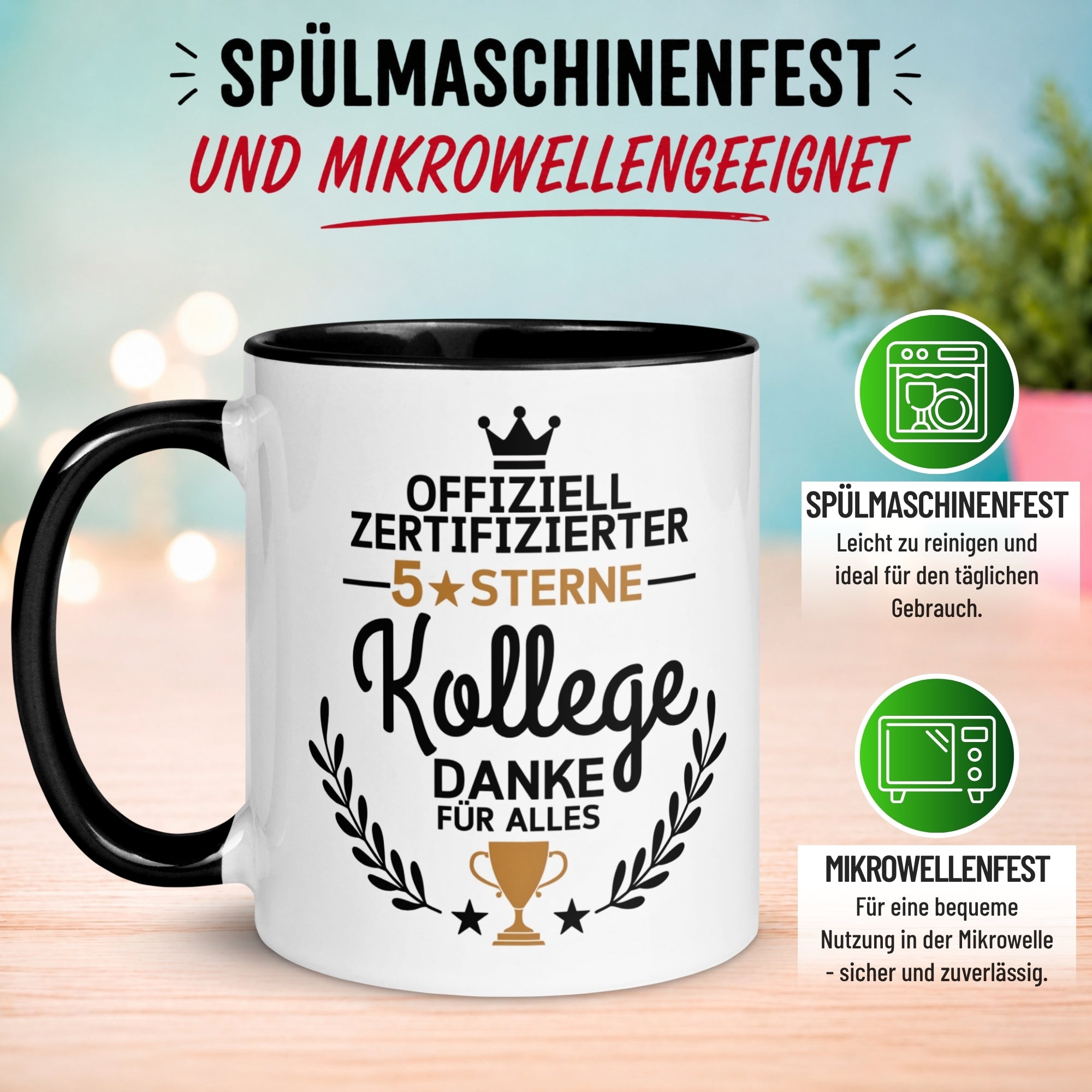 Tasse Kollege – „Offiziell zertifizierter 5-Sterne Kollege“ – Geschenk Abschied Arbeitskollege
