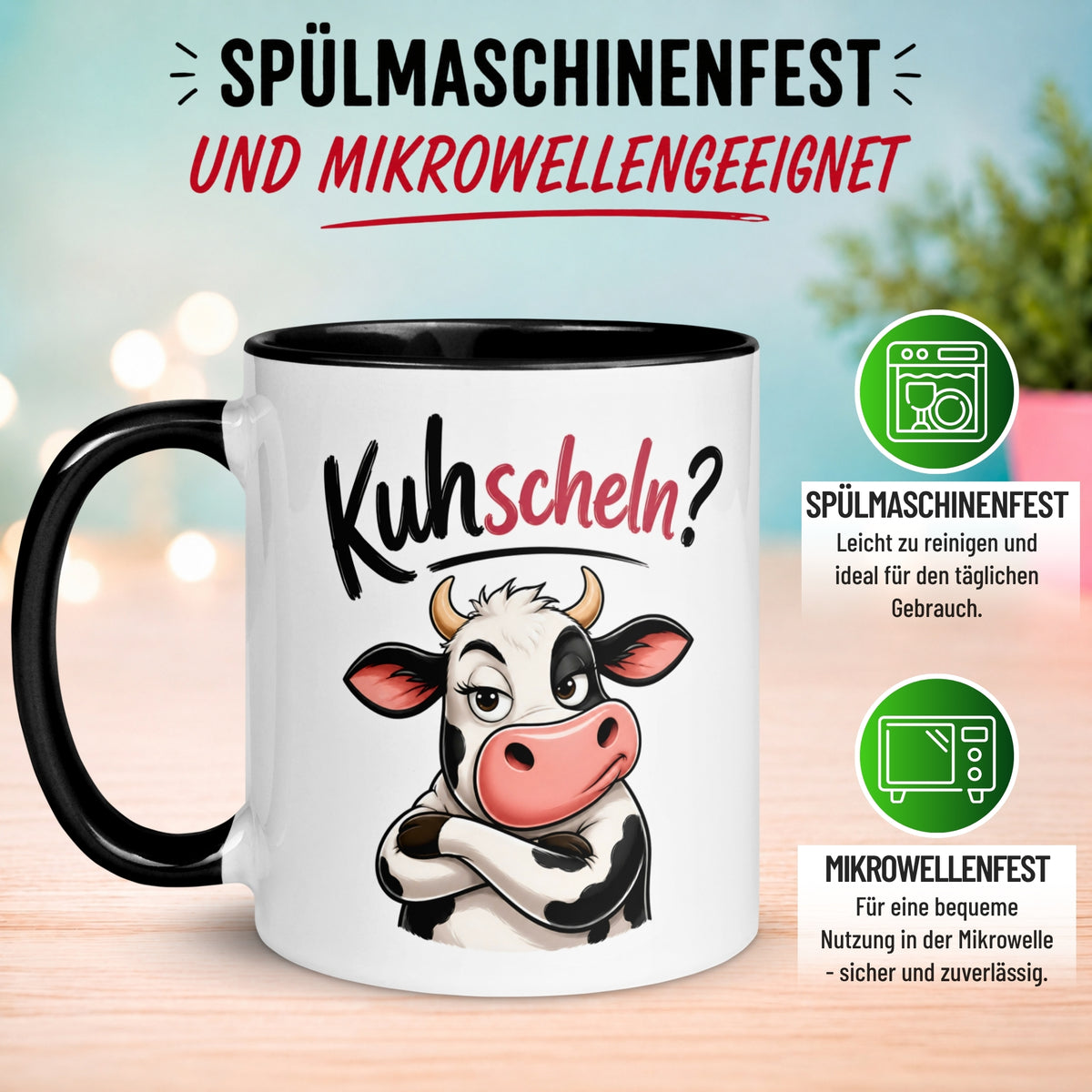 Tasse Kuh – „Kuhscheln?“ – lustiges Ich liebe Dich Geschenk