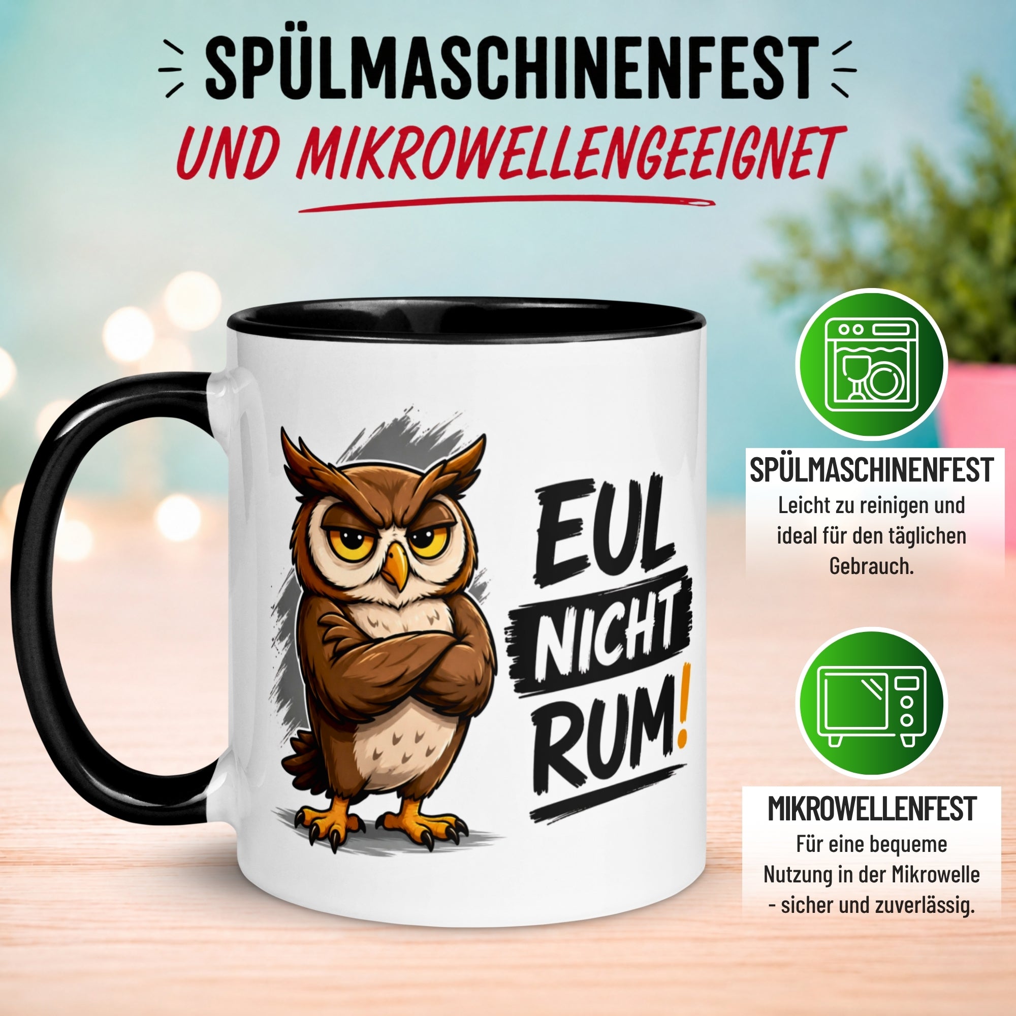 Tasse Eule – „Eul nicht rum“ – lustiger Eulen Geschenk Becher für Kollegen