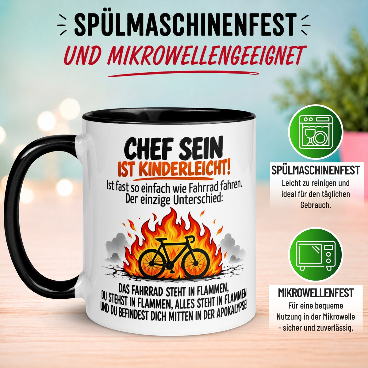 Tasse Chef – „Chef sein ist wie Fahrrad fahren in der Apokalypse“ – Geschenk Bester Chef