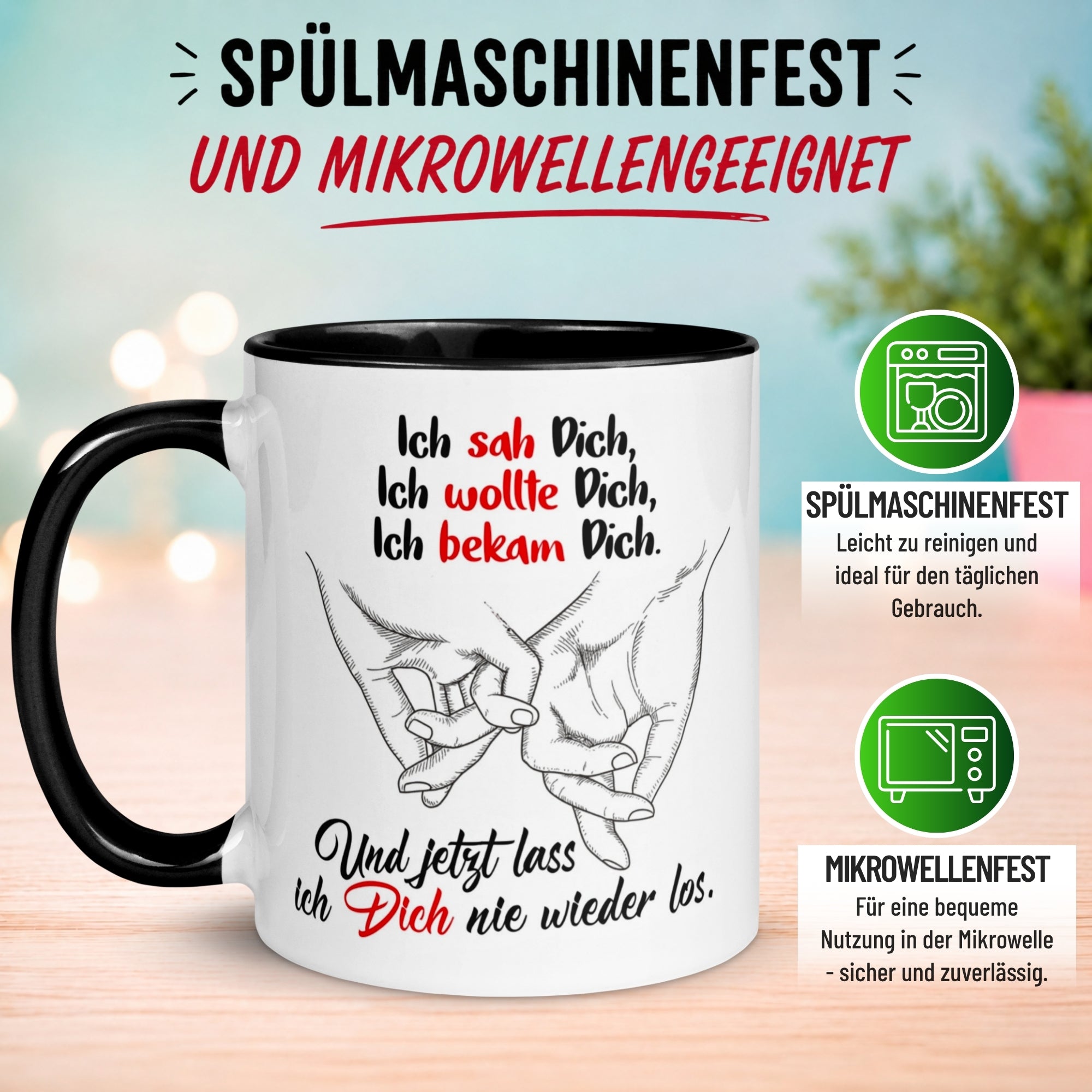 Tasse Liebe – „Ich lass dich nie wieder los“ – Ich liebe Dich Geschenk Partner Jahrestag Valentinstag