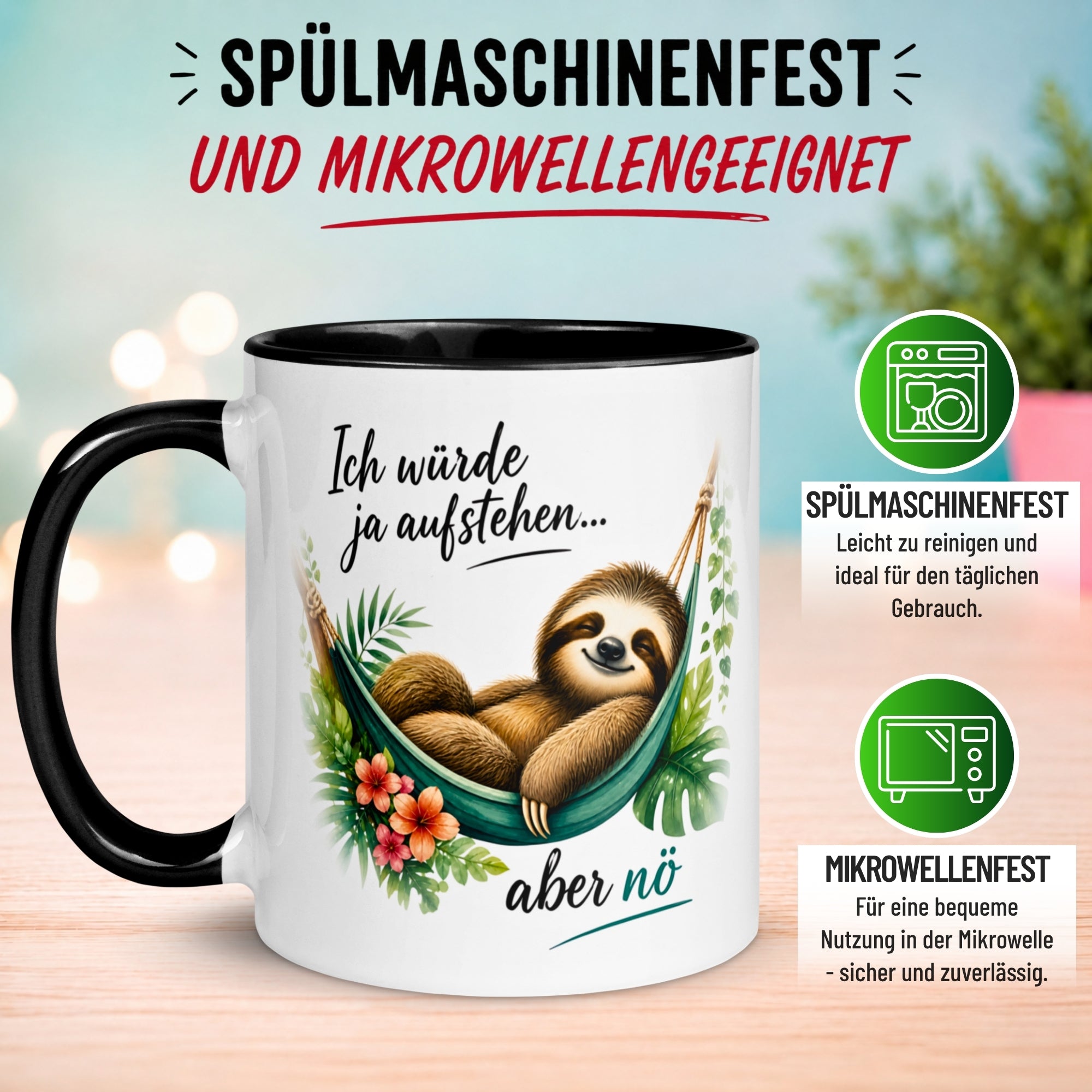 Tasse Faultier – „Ich würde ja aufstehen“ – lustiger Geschenk Becher für Morgenmuffel