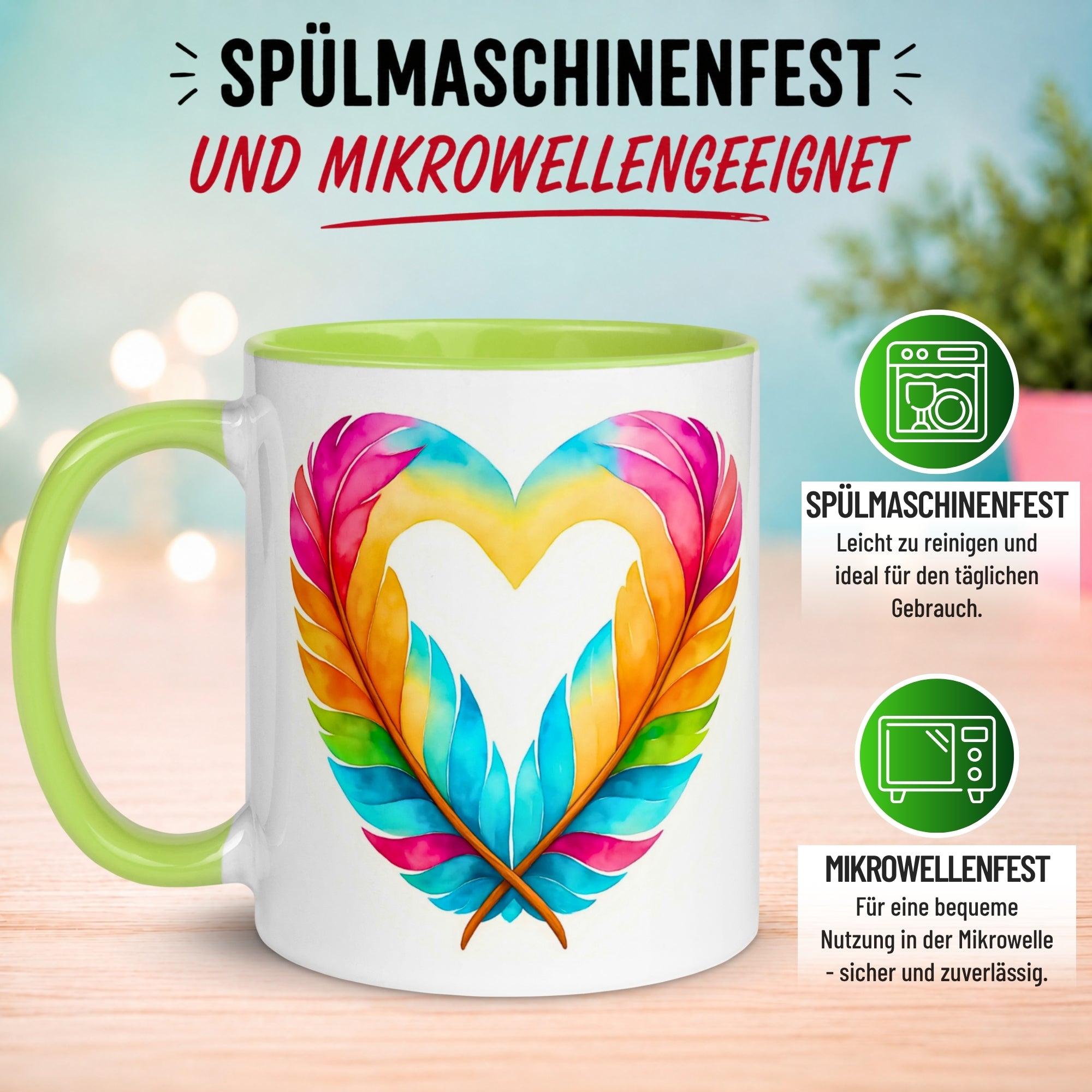 Tasse Liebe – „Herz aus Federn“ – Ich liebe Dich Geschenk Partner Jahrestag Valentinstag