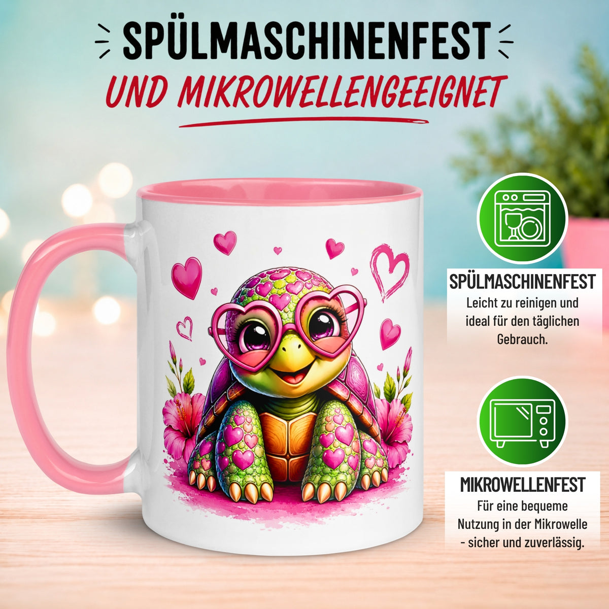 Tasse Schildkröte – „Schildkröte mit Herzbrille“ – Ich liebe Dich Geschenk
