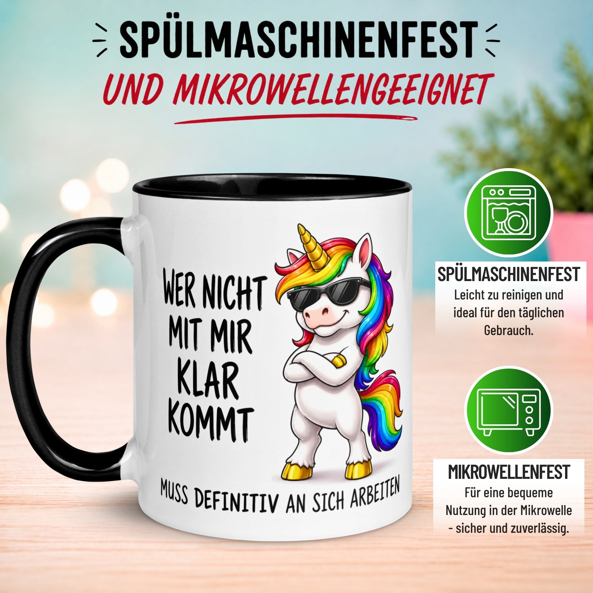 Tasse Einhorn – „Wer nicht mit mir klar kommt“ – Lustiger Geschenk Becher Frau