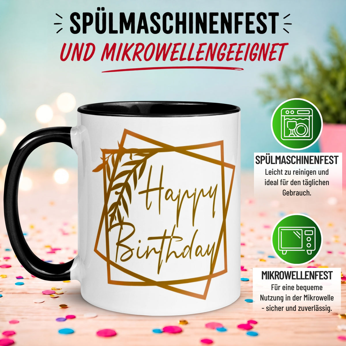 Tasse Geburtstag – „Goldenes Happy Birthday“ – Geburtstagsgeschenk Mann Frau
