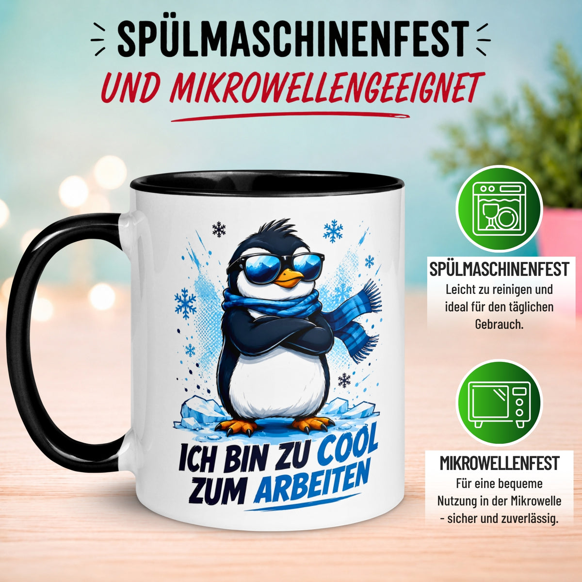 Tasse Pinguin – „Ich bin zu cool zum Arbeiten“ – lustiger Geschenk Becher für Kollegen