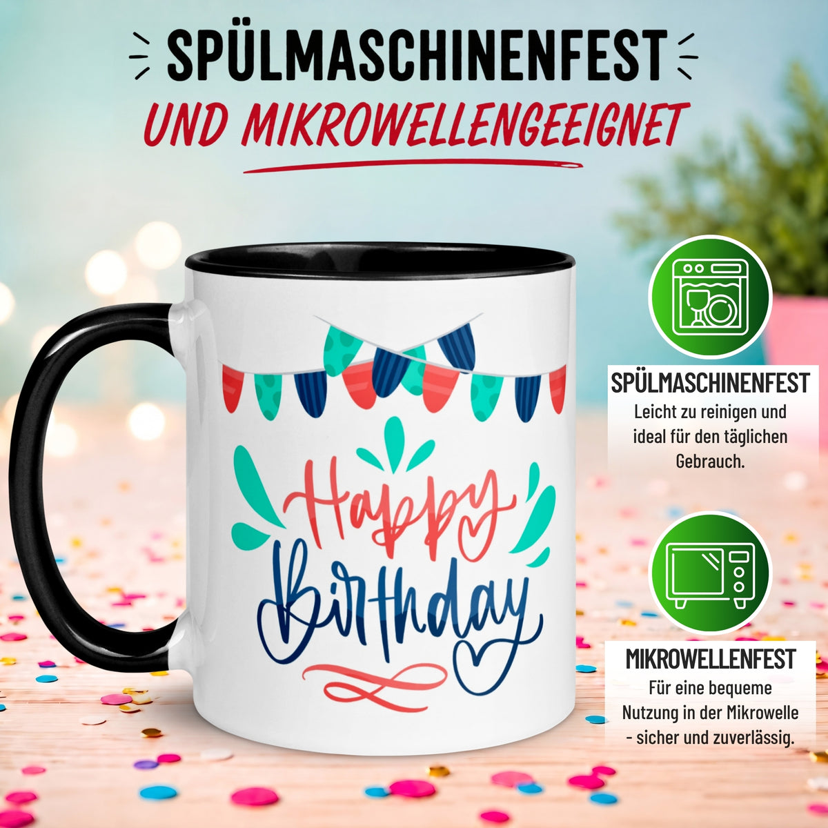 Tasse Geburtstag – „Happy Birthday - Girlanden“ – Geburtstagstasse Mann Frau