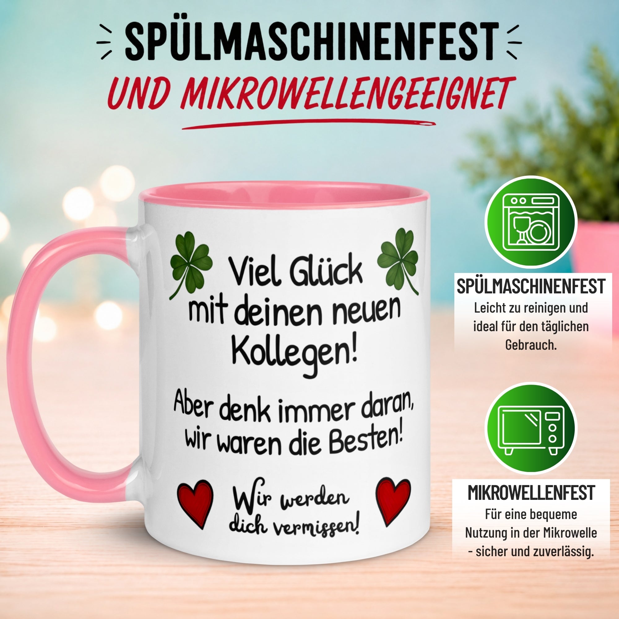 Tasse Abschied – „Viel Glück mit deinen neuen Kollegen“ – Abschiedsgeschenk Kollegin