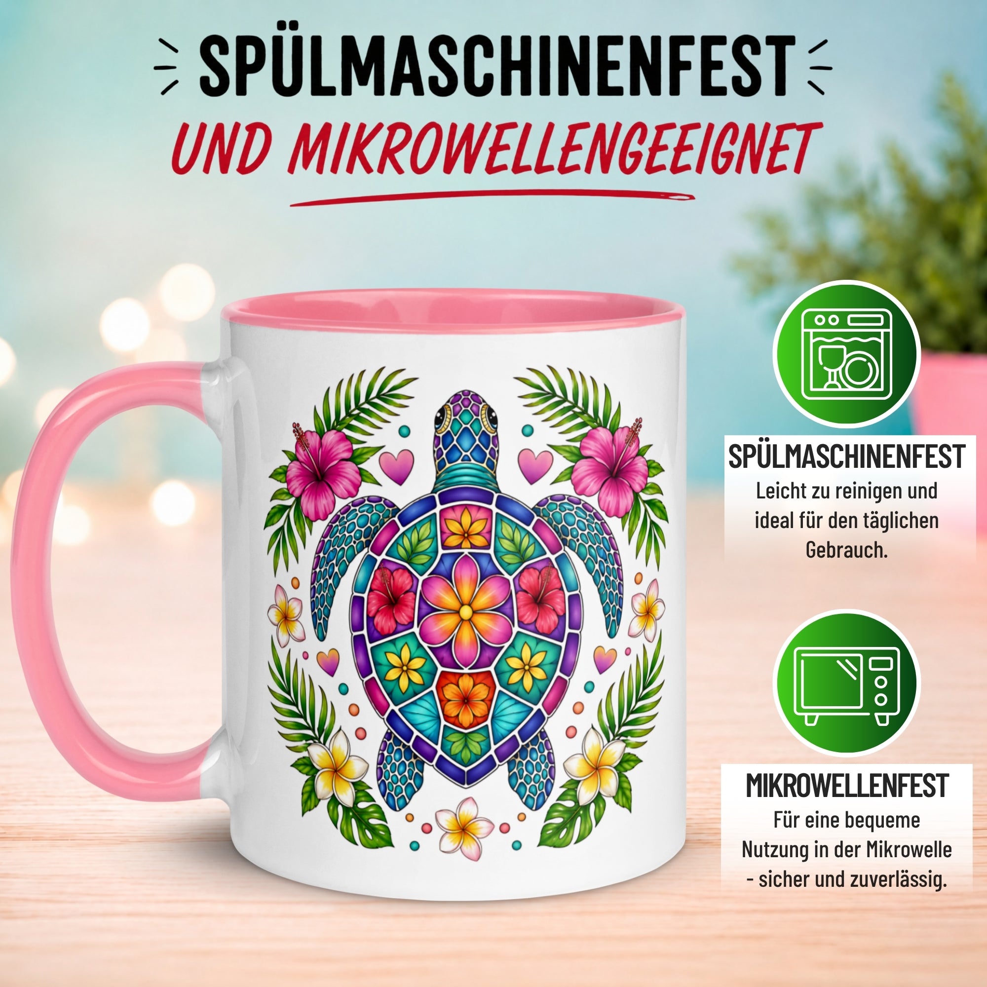 Tasse Schildkröte – „Blumen Mosaik Motiv“ – Farbenfrohes Schildkröten Geschenk