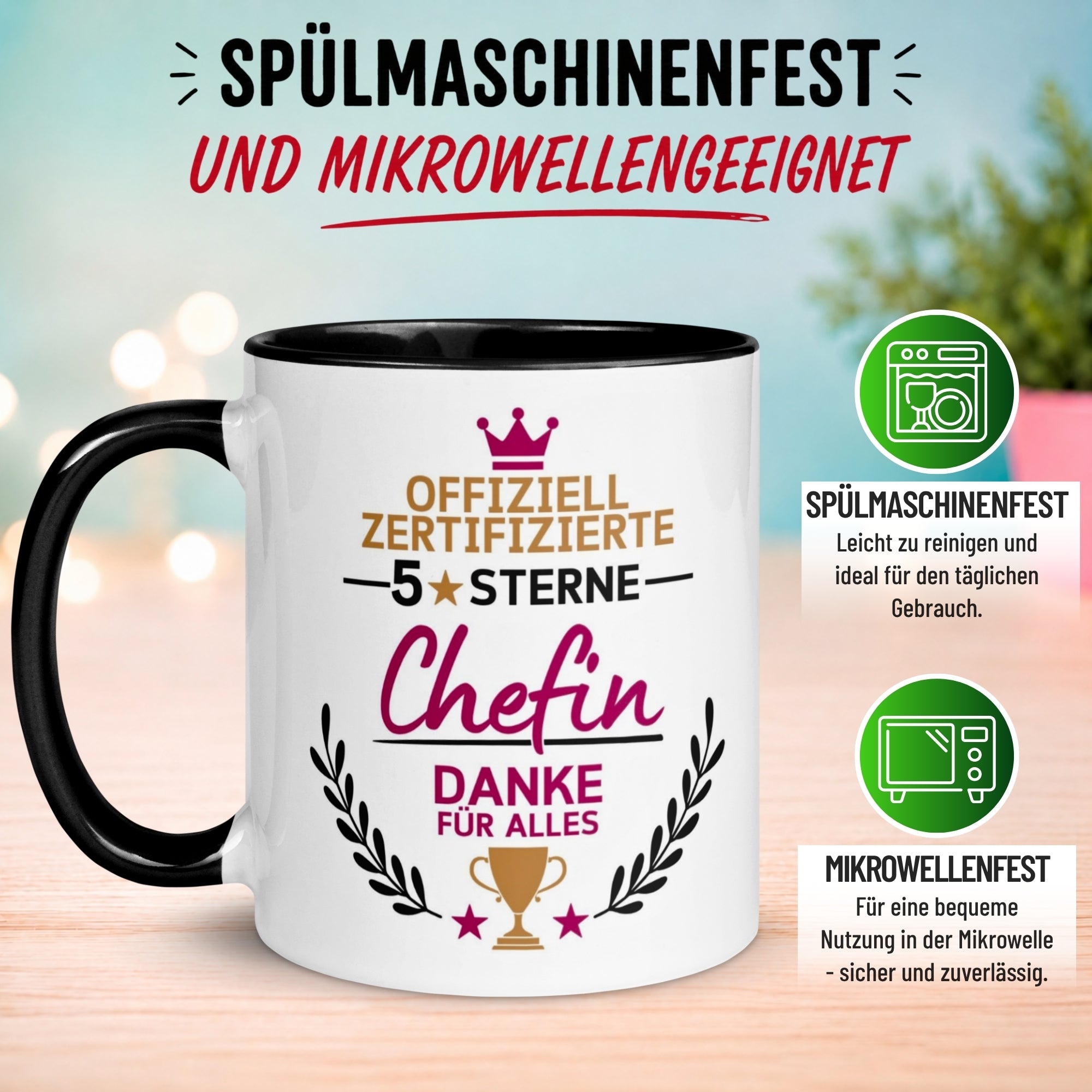 Tasse Chefin – „Offiziell zertifizierte 5-Sterne Chefin“ – Abschiedsgeschenk
