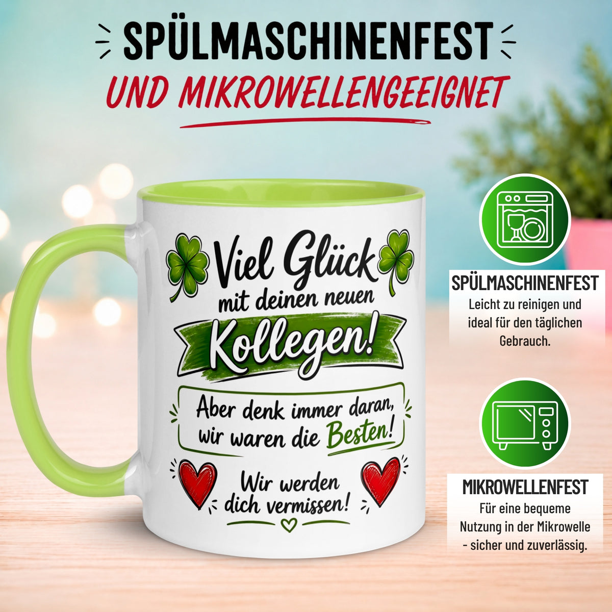 Tasse Abschied – „Viel Glück mit deinen neuen Kollegen“ – Abschiedsgeschenk Kollegin