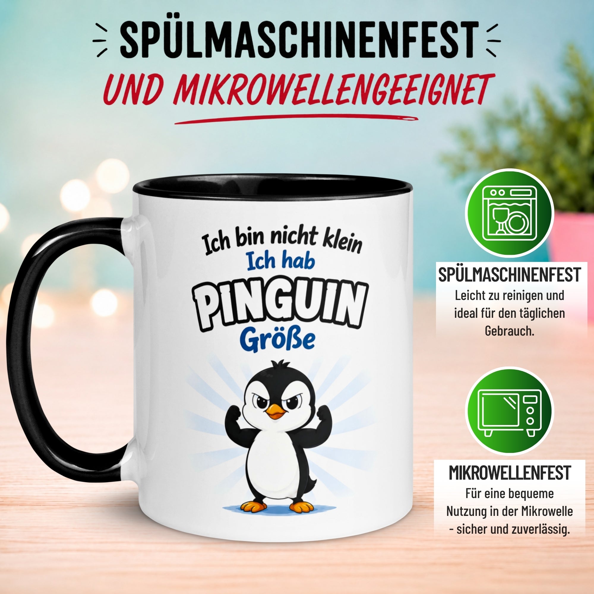 Tasse Pinguin – „Ich bin nicht klein - Ich hab Pinguin Größe“ – lustiger Geschenk Becher