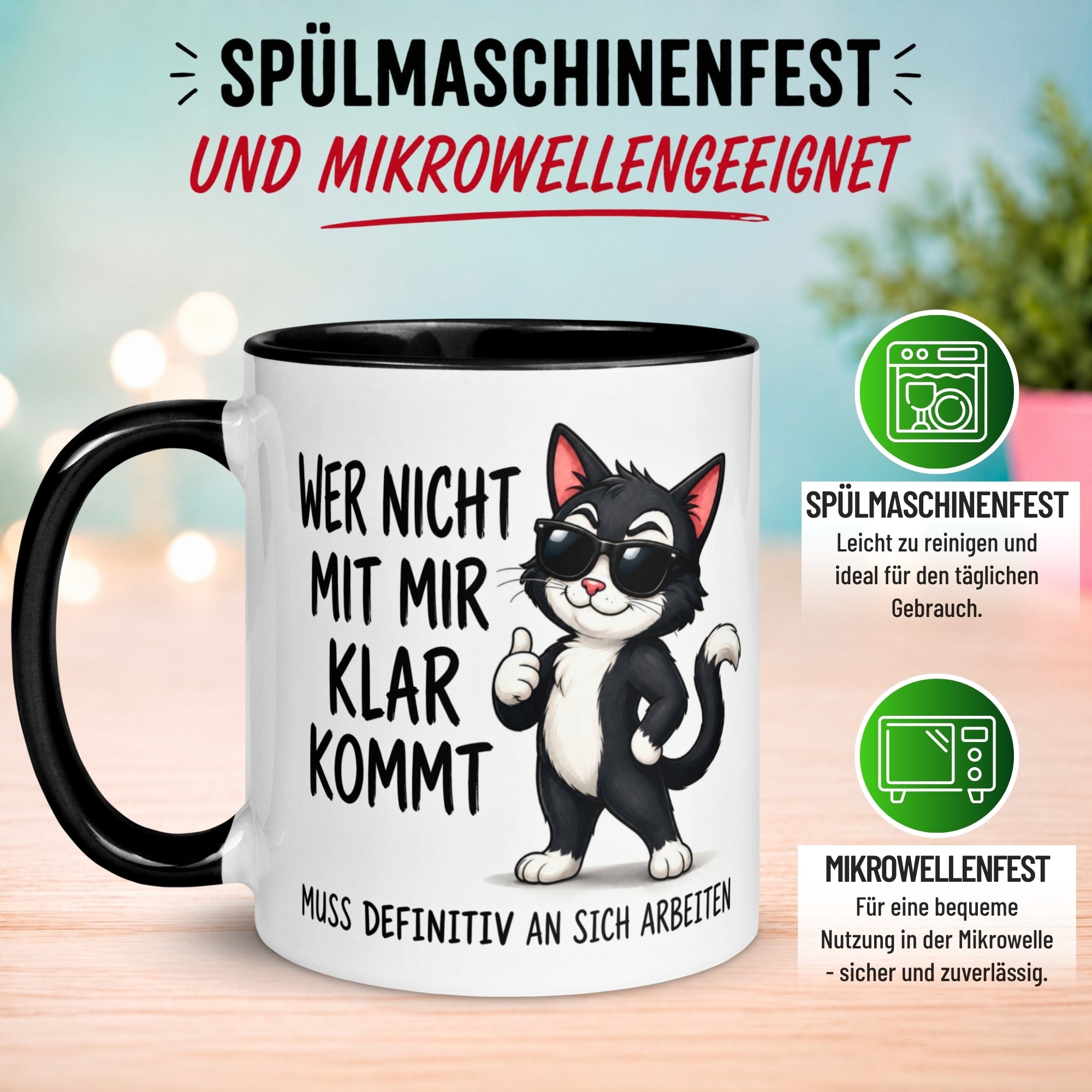 Tasse Katze – „Wer nicht mit mir klar kommt“ – lustiger Katzen Geschenk Becher