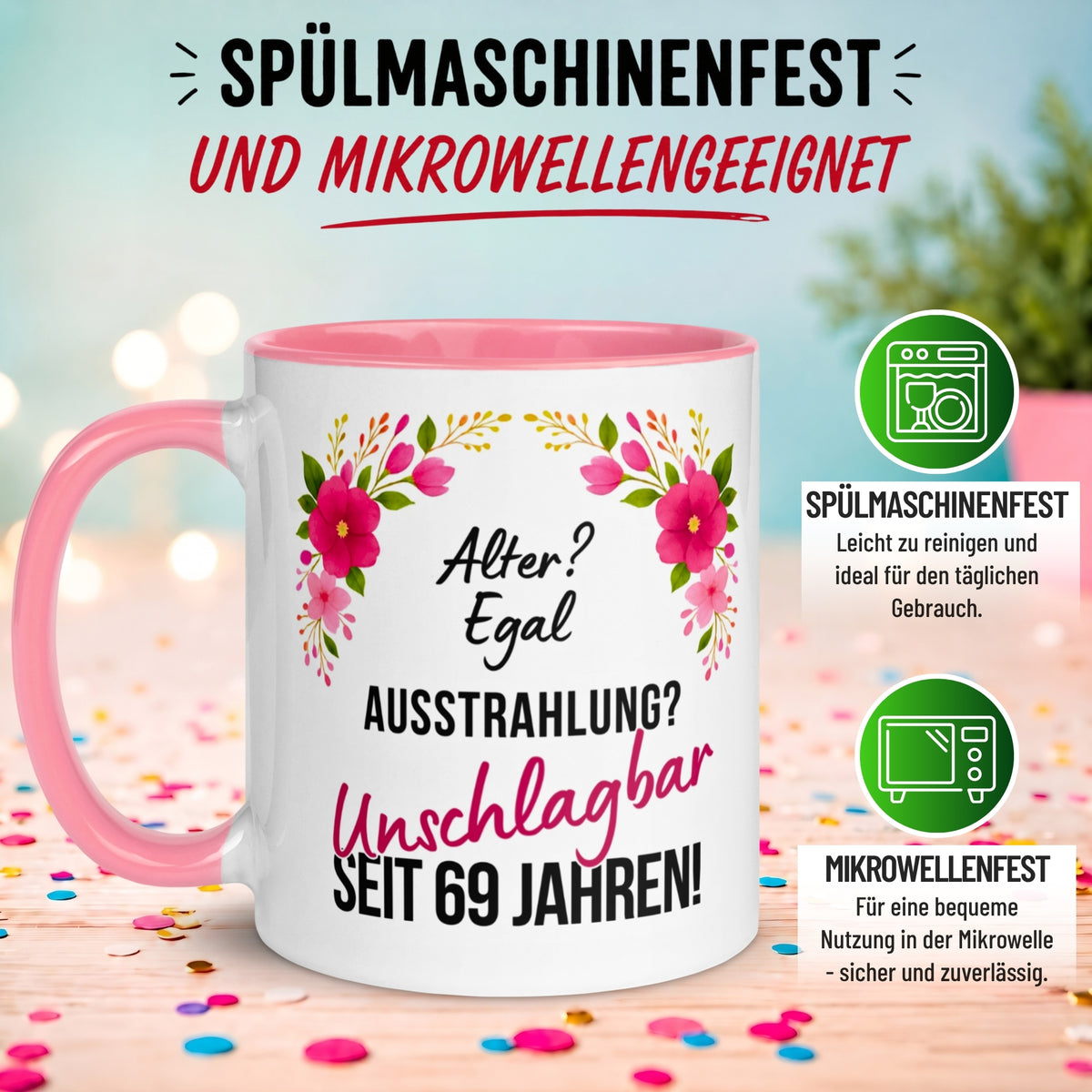 Tasse 69. Geburtstag Frau – „Ausstrahlung Unschlagbar seit 69 Jahren“ – Geschenk zum Geburtstag Frauen